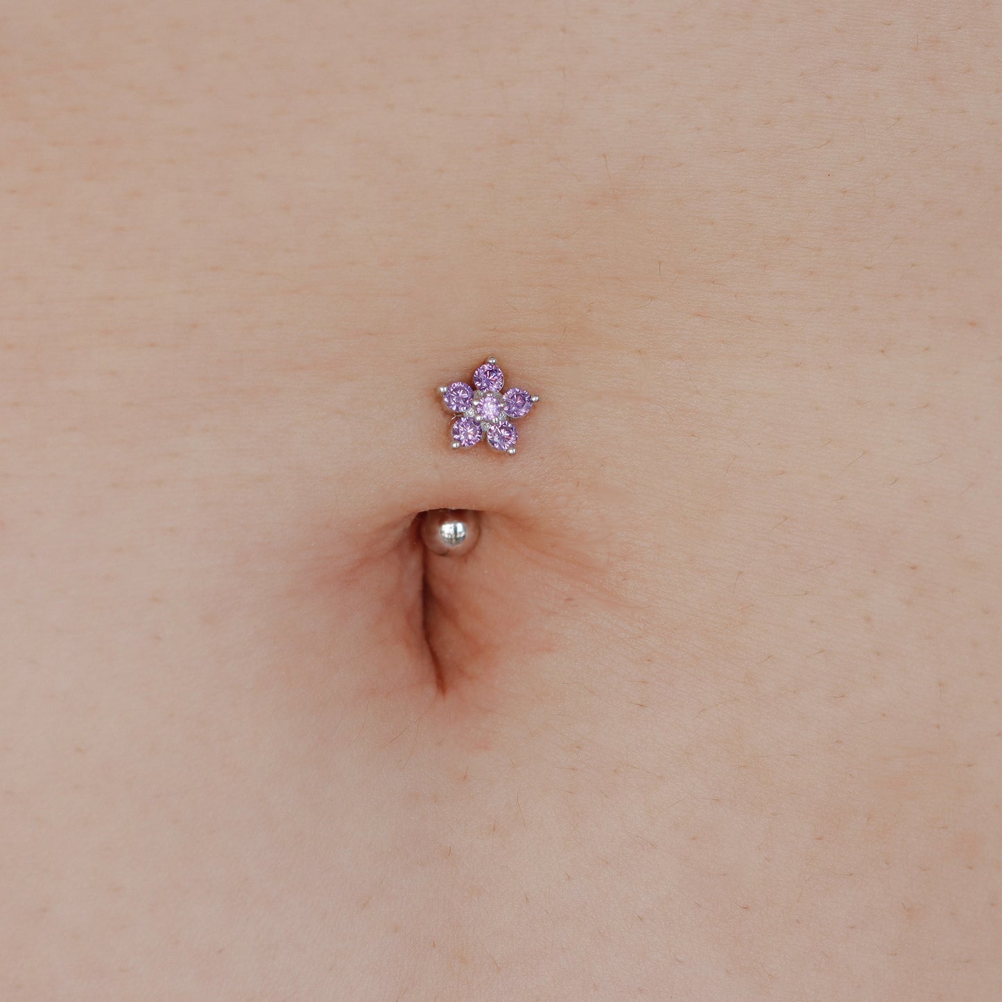 Solid 925 Silver | 16G 14G Purple Petite Flower Reverse Belly Ring | 6mm 1/4" 8mm 5/16" 10mm 3/8" - Sturdy South