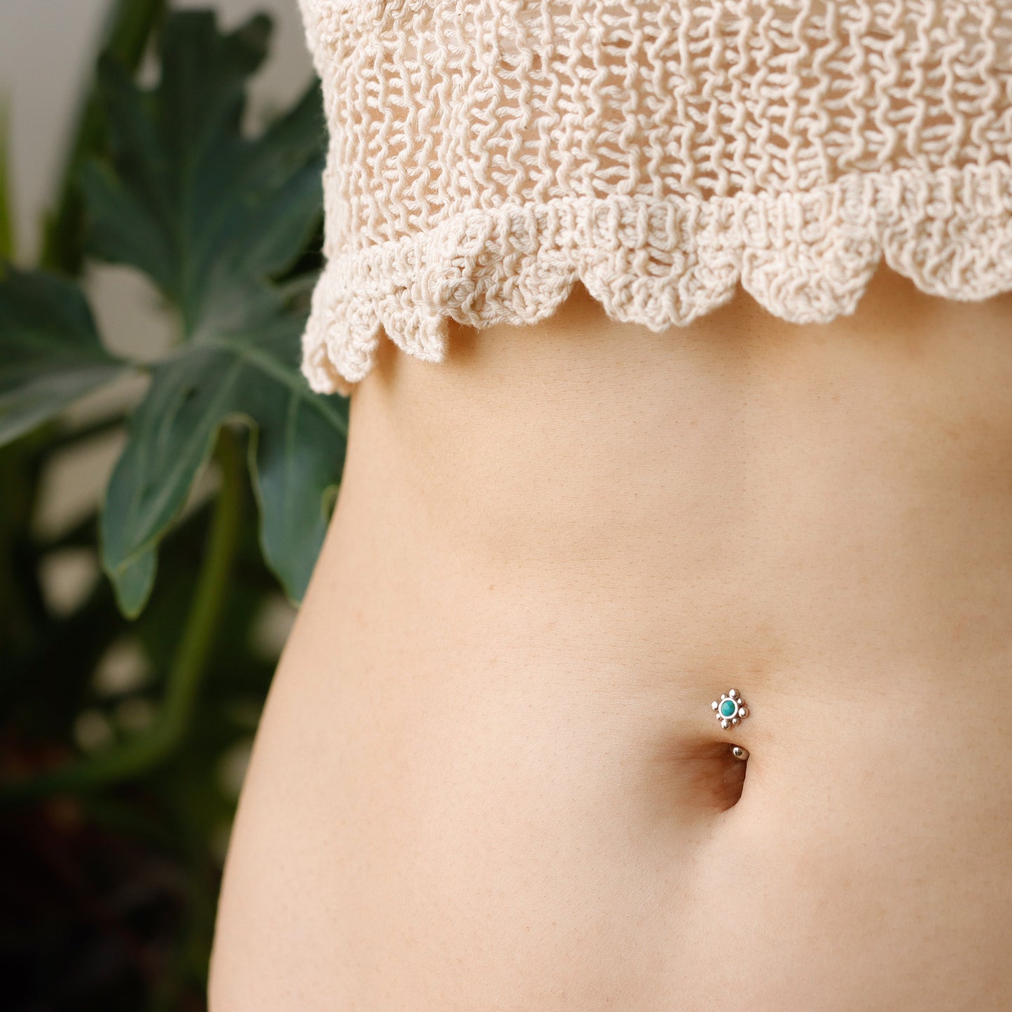 Solid 925 Silver | 14G Petite Sun Turquoise Reverse Belly Ring | 6mm 1/4" 8mm 5/16" 10mm 3/8" - Sturdy South