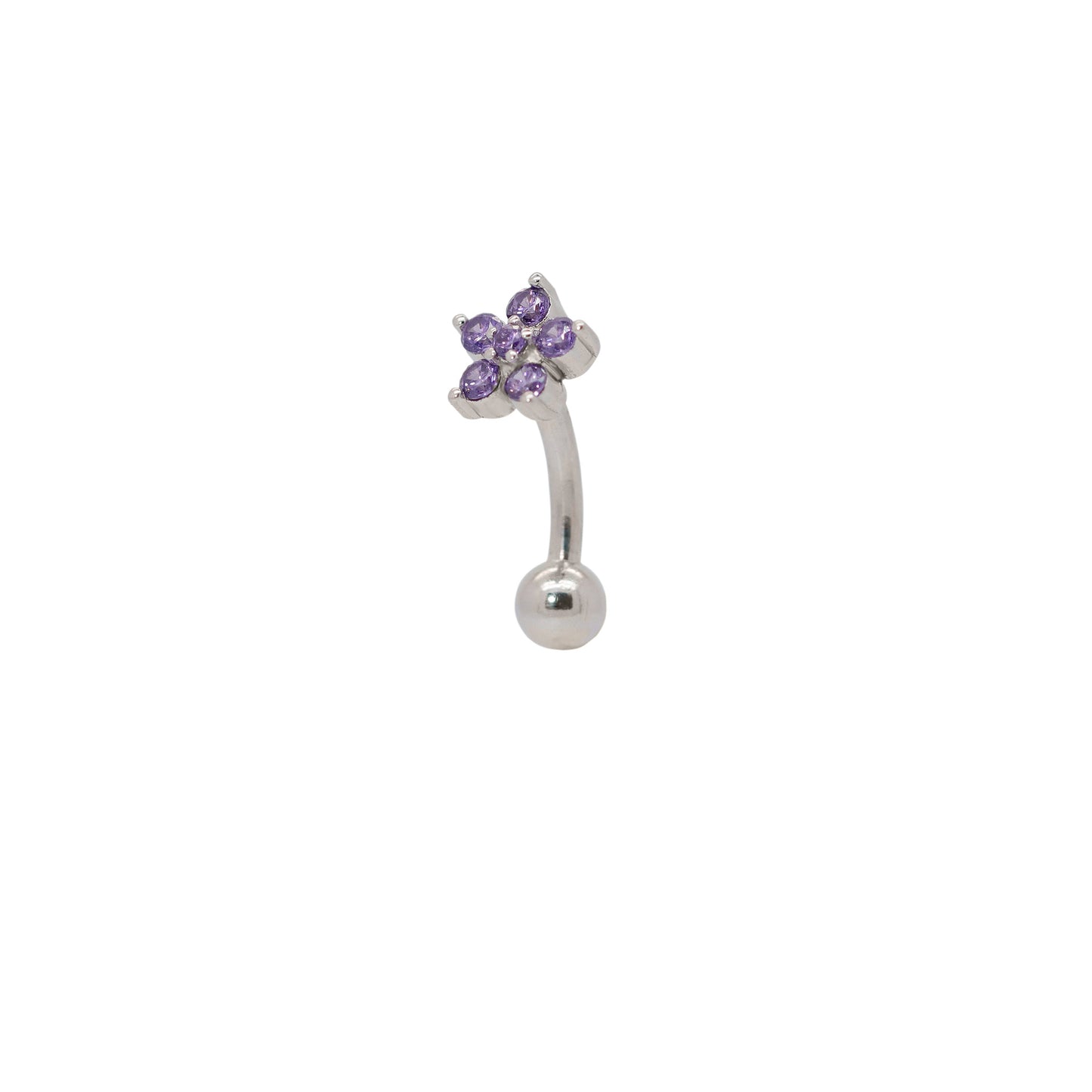 Solid 925 Silver | 16G 14G Purple Petite Flower Reverse Belly Ring | 6mm 1/4" 8mm 5/16" 10mm 3/8" - Sturdy South