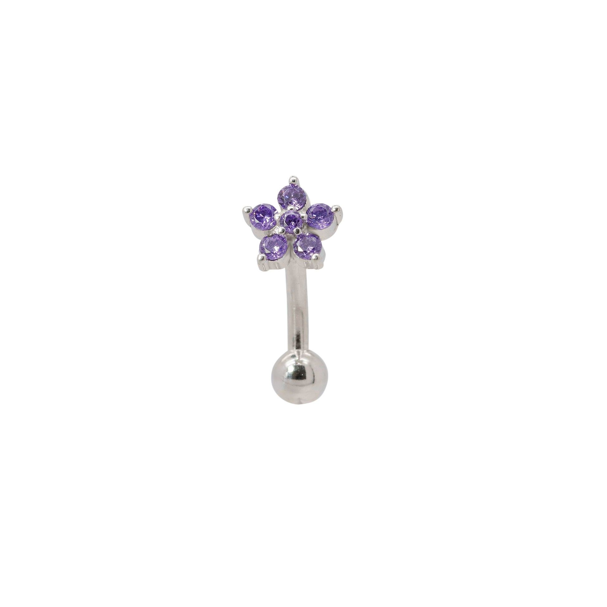 Solid 925 Silver | 16G 14G Purple Petite Flower Reverse Belly Ring | 6mm 1/4" 8mm 5/16" 10mm 3/8" - Sturdy South