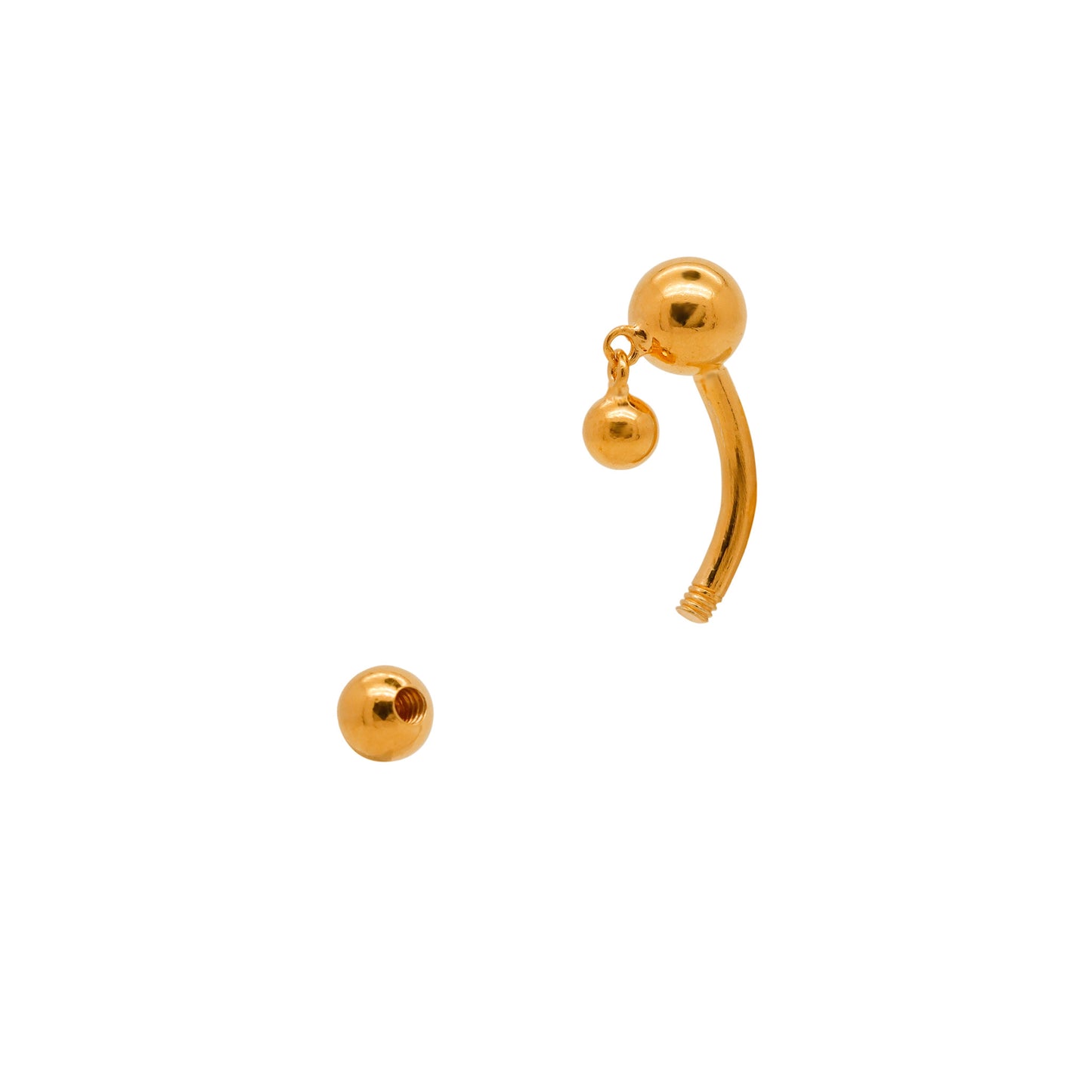Vermeil | 925 Silver 24k Gold Coated 14G Petite Ball Dangle Reverse Belly Ring | 6mm 1/4" 8mm 5/16" 10mm 3/8" - Sturdy South