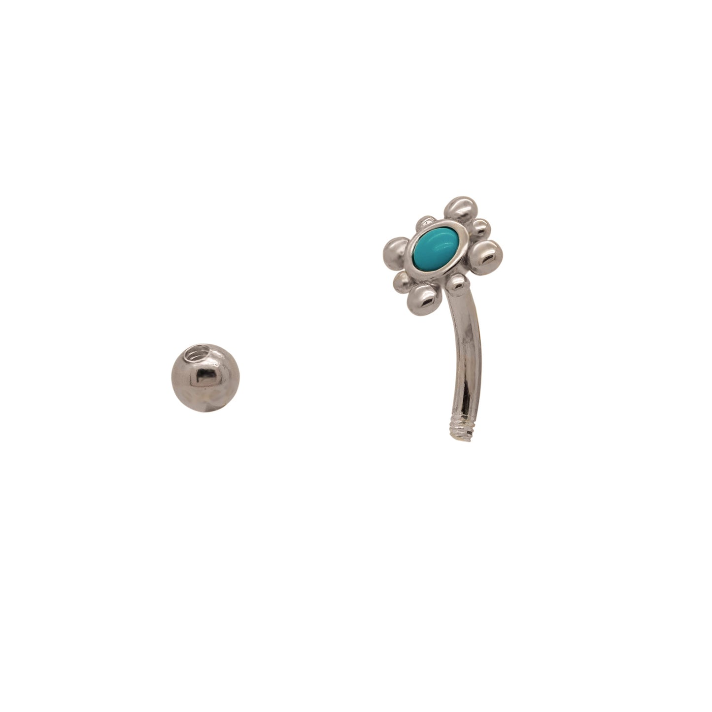Solid 925 Silver | 14G Petite Sun Turquoise Reverse Belly Ring | 6mm 1/4" 8mm 5/16" 10mm 3/8" - Sturdy South