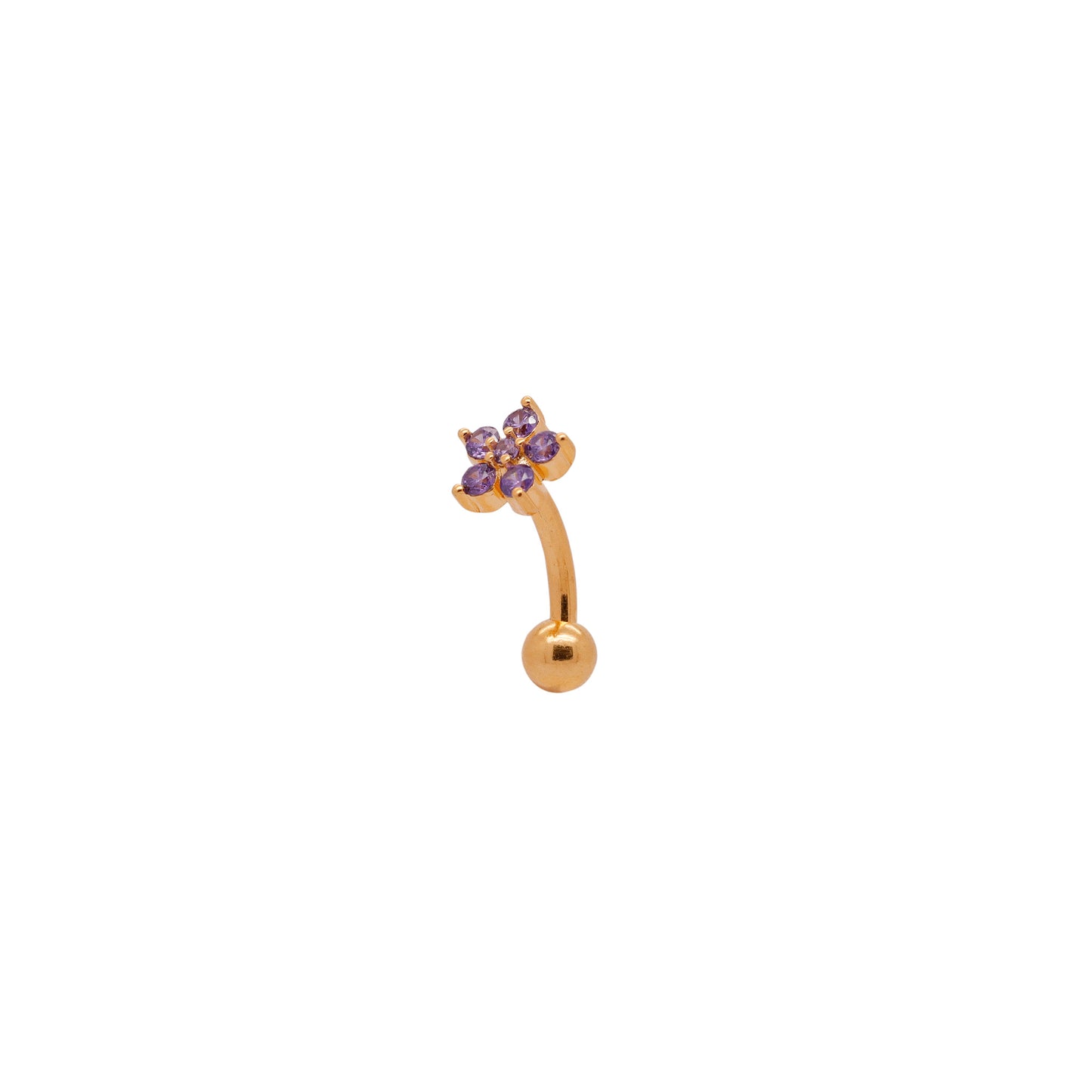 Vermeil | 24k Gold Coated 925 Silver Purple Petite Flower Reverse Belly Ring | 6mm 1/4" 8mm 5/16" 10mm 3/8" - Sturdy South