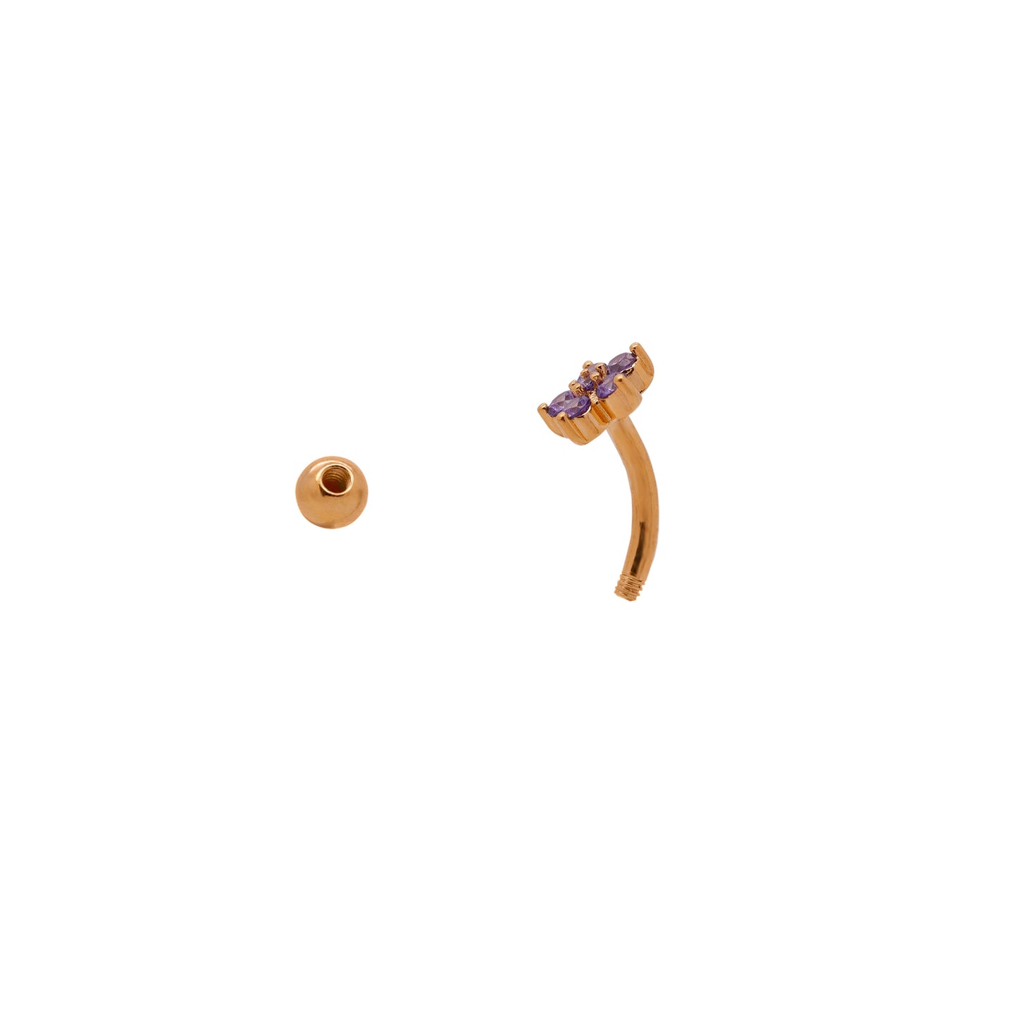 Vermeil | 24k Gold Coated 925 Silver Purple Petite Flower Reverse Belly Ring | 6mm 1/4" 8mm 5/16" 10mm 3/8" - Sturdy South