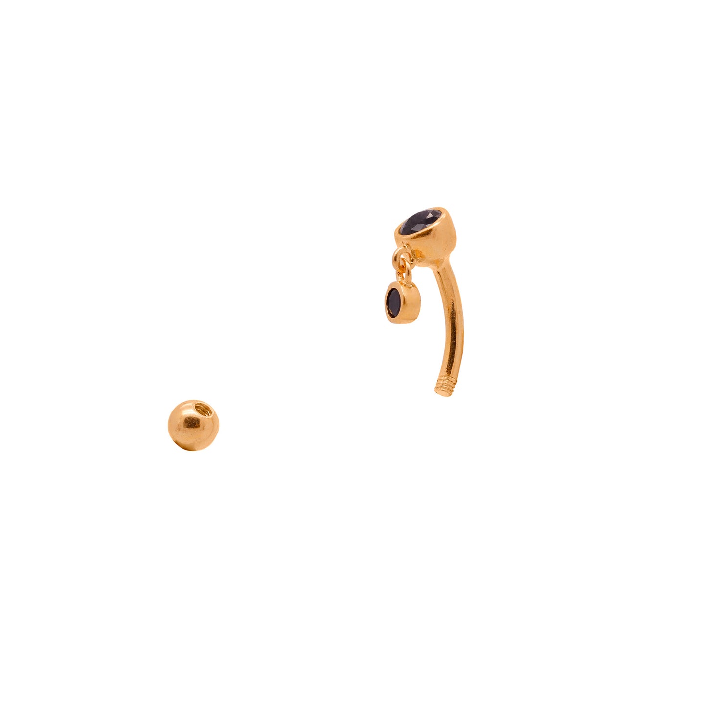 Vermeil | 925 Silver 24k Gold Coated 14G Black Petite Charm Dangle Reverse Belly Ring | 6mm 1/4" 8mm 5/16" 10mm 3/8" - Sturdy South