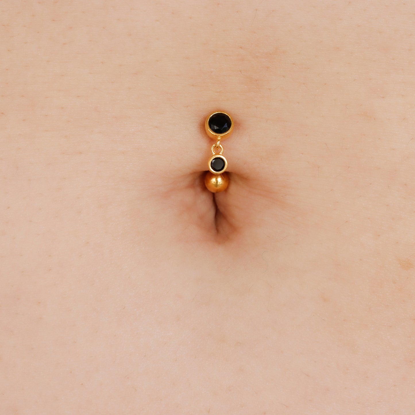 Vermeil | 925 Silver 24k Gold Coated 14G Black Petite Charm Dangle Reverse Belly Ring | 6mm 1/4" 8mm 5/16" 10mm 3/8" - Sturdy South