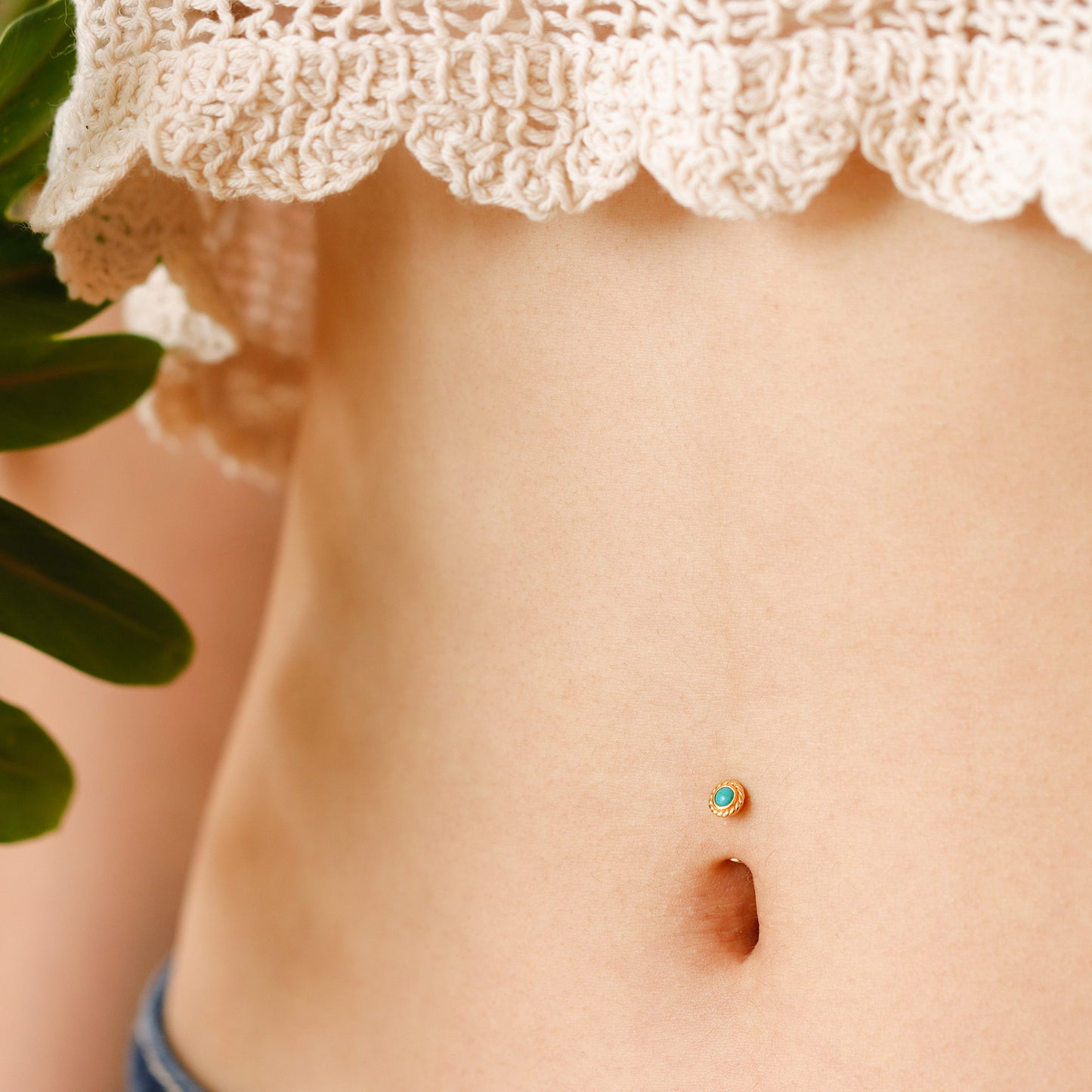 Gold Vermeil 14G Petite Sun Turquoise Floating Belly Ring