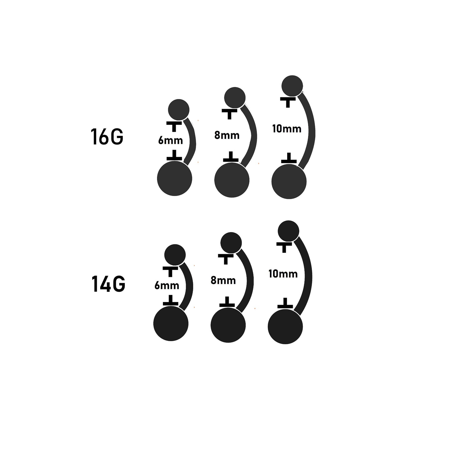 classic belly button rings sizes