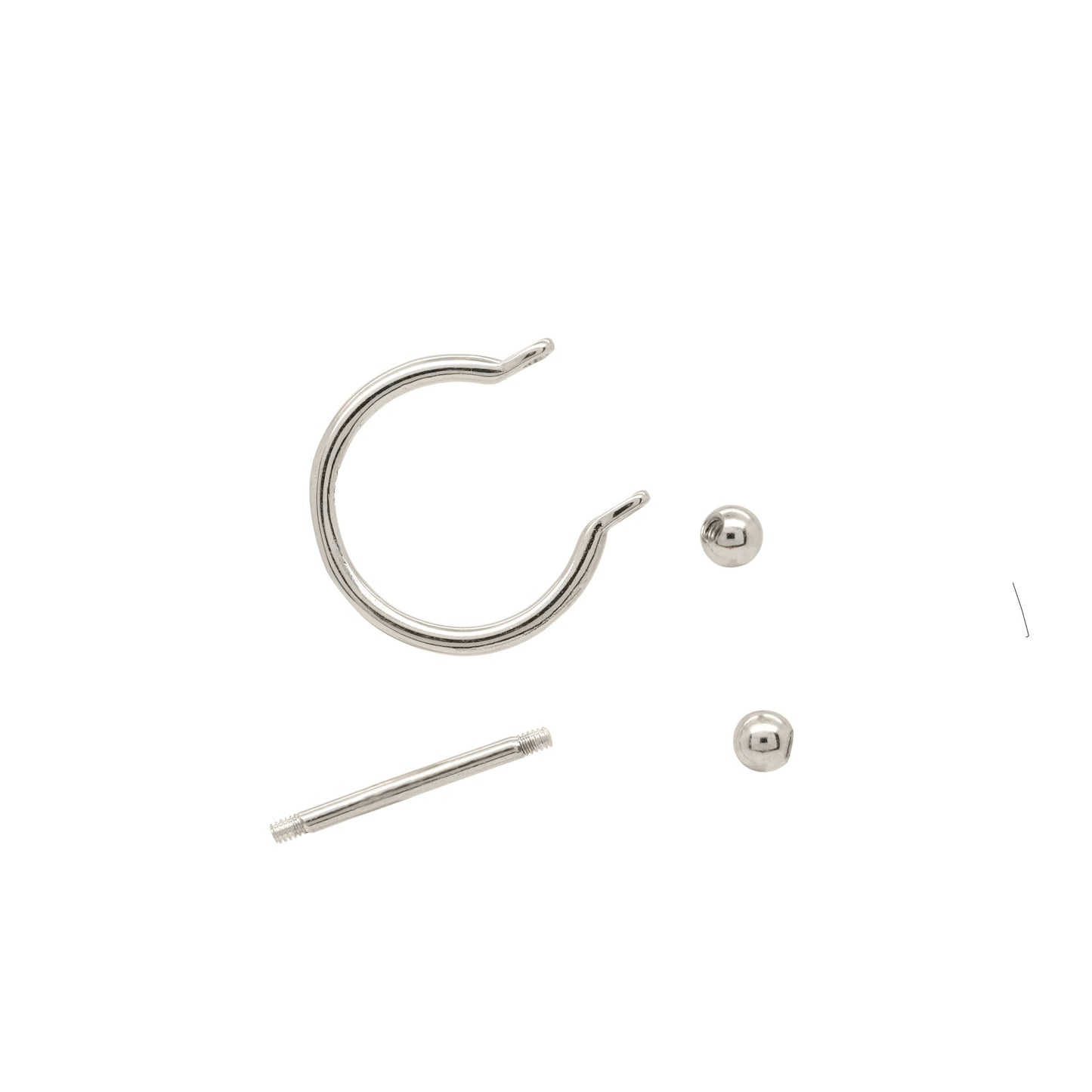 Set of sterling silver conch jewelry with one hoop and one straight barbell.