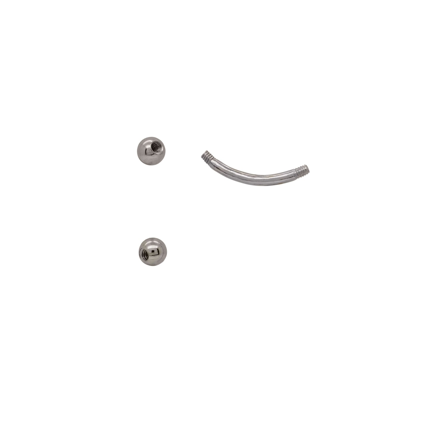 Silver curved barbell components on a white background