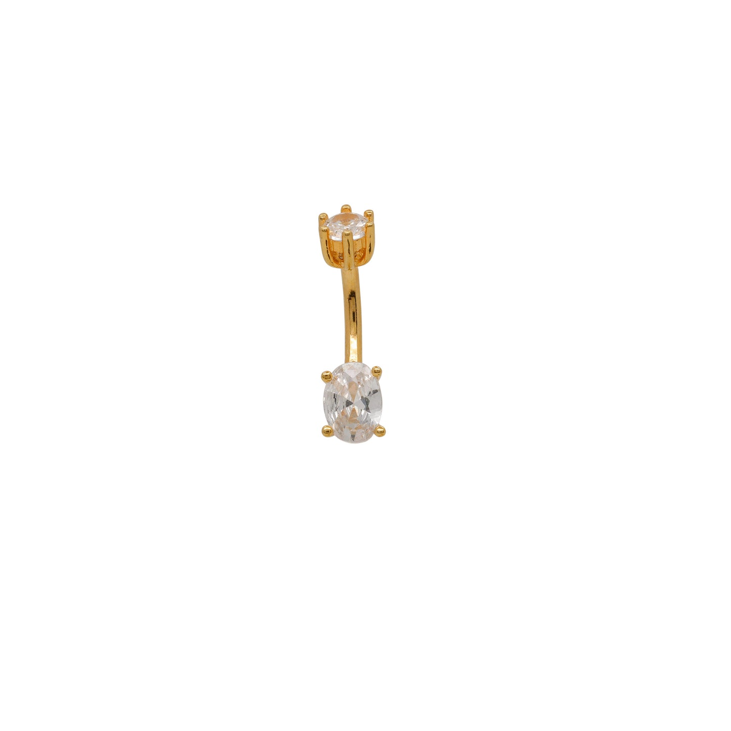 24k gold belly button ring featuring oval cubic zirconia stone
