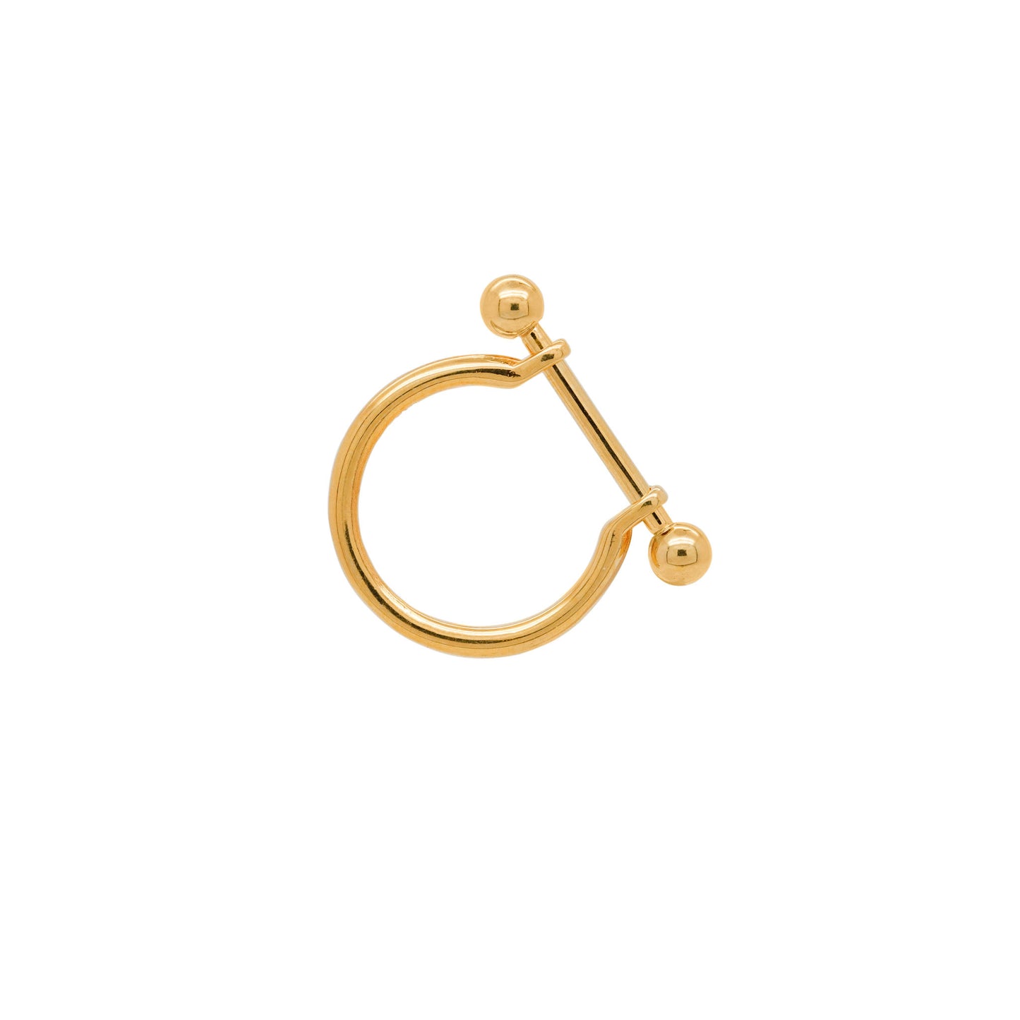 Close-up of gold vermeil conch hoop showing smooth edges and lustrous 24k gold finish.
