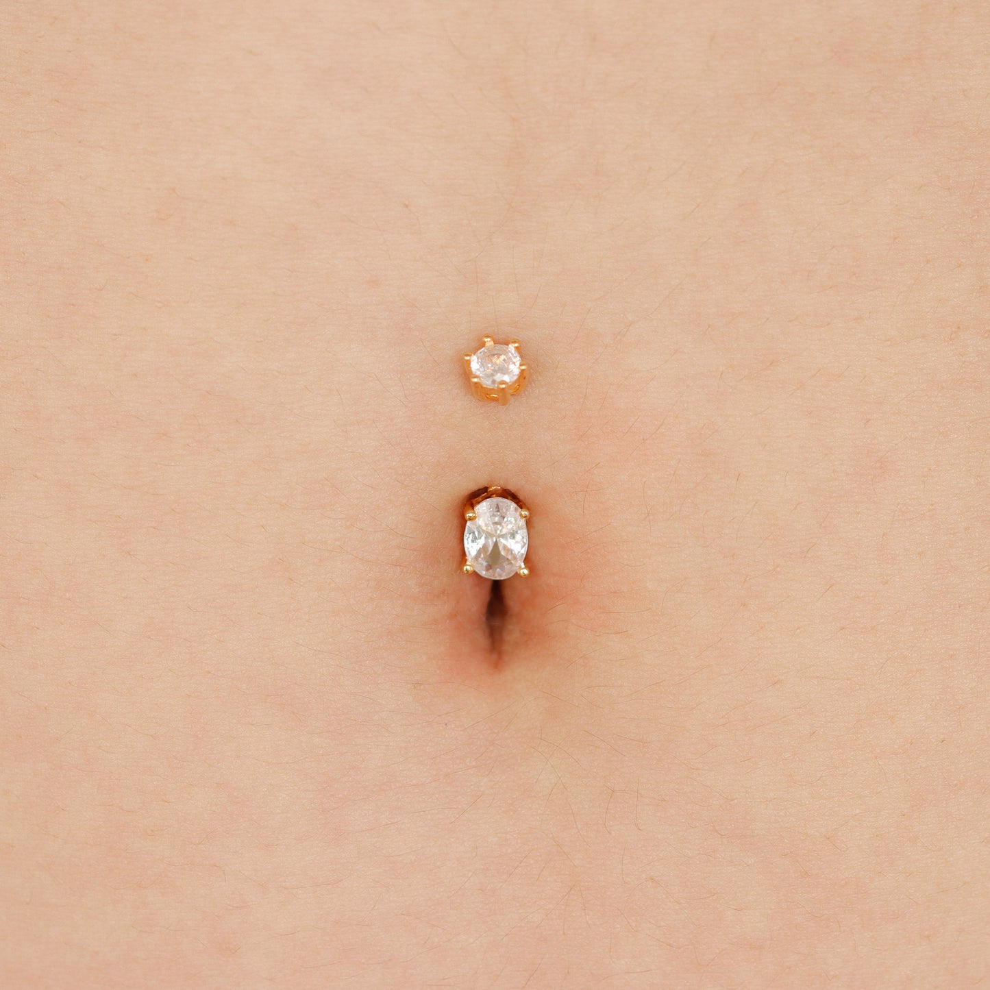 Gold vermeil belly ring with double gemstone design