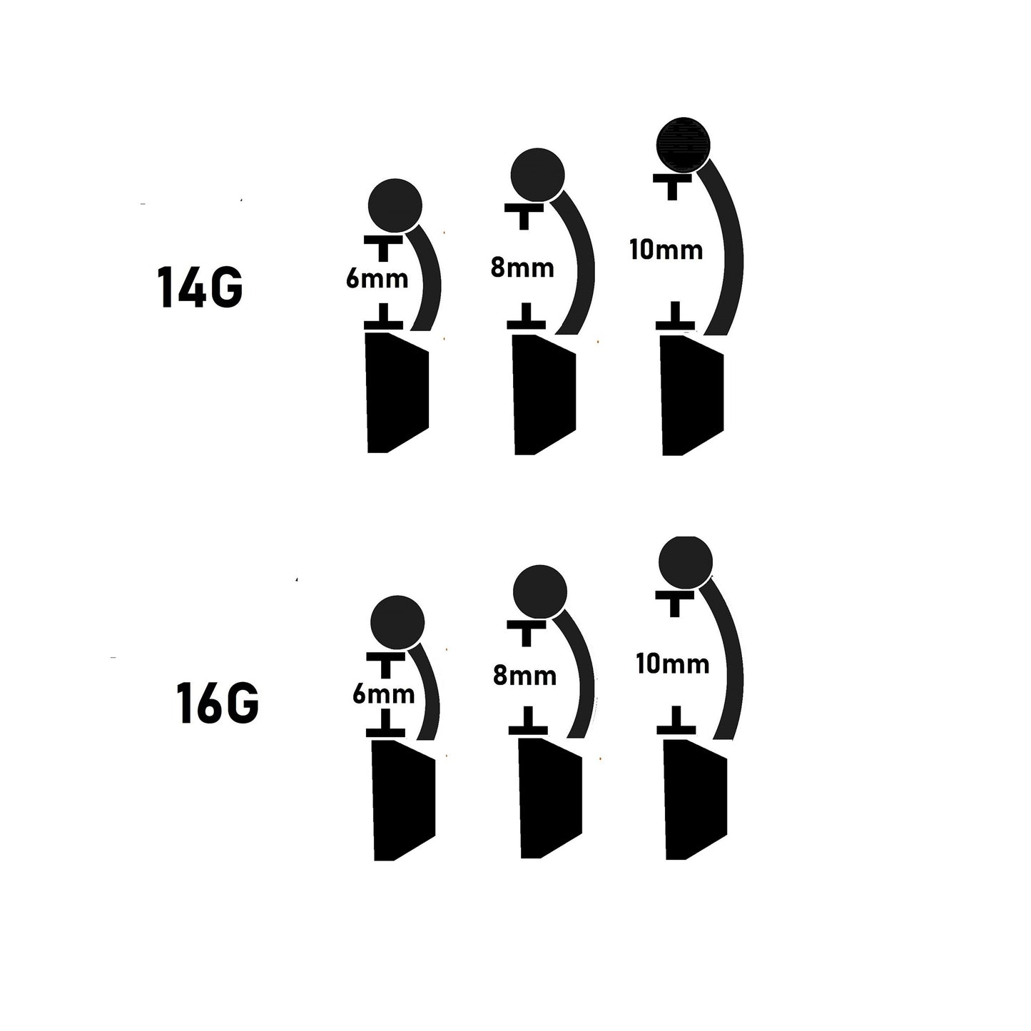solitaire belly ring sizes