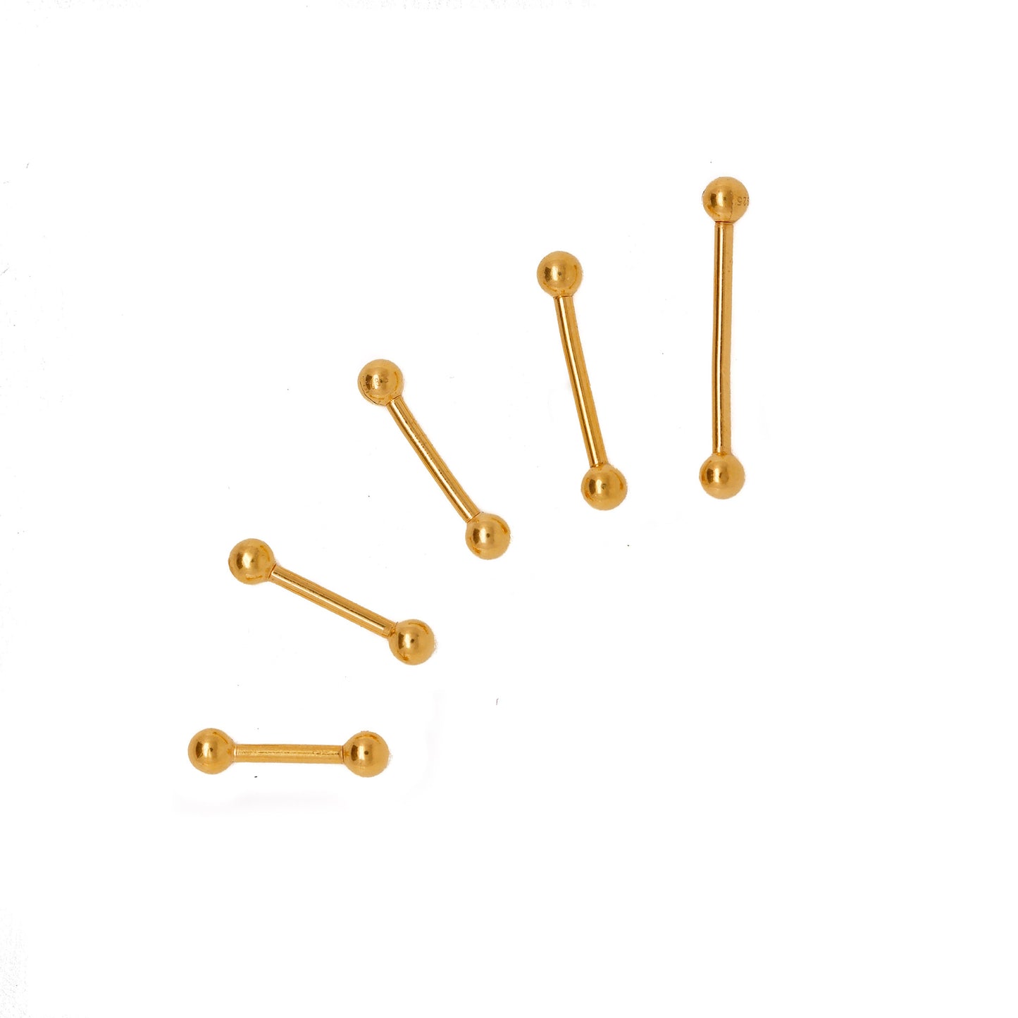 Vermeil | 925 Silver 24k Gold Coated 16G 3mm Straight Barbell | Eyebrow | Nipple | Ear 6mm 1/4" 8mm 5/16" 10mm 3/8" 12mm 1/2" 14mm 9/16" - Sturdy South