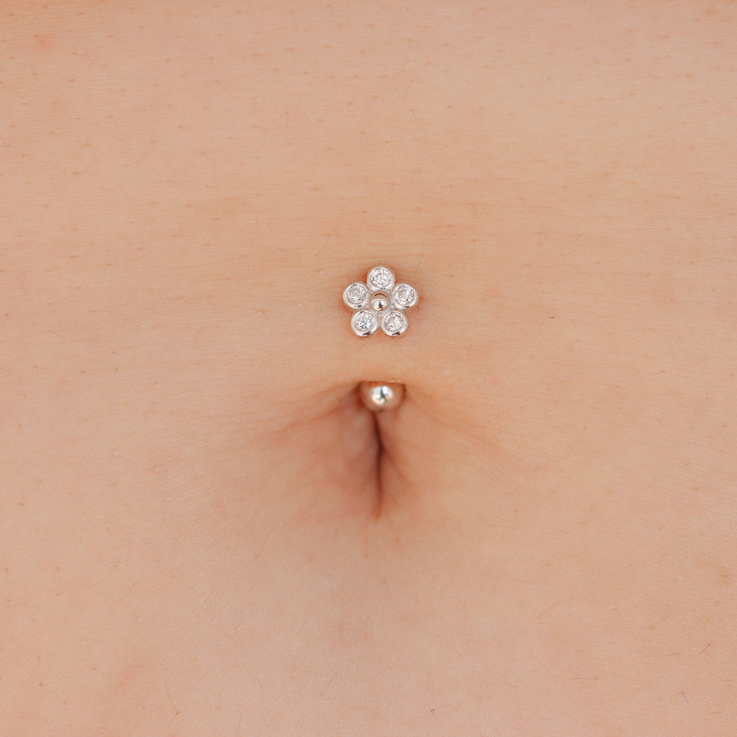 Solid 925 Silver | 16G 14G Round Flower Reverse Belly Ring | 6mm 1/4" 8mm 5/16" 10mm 3/8"
