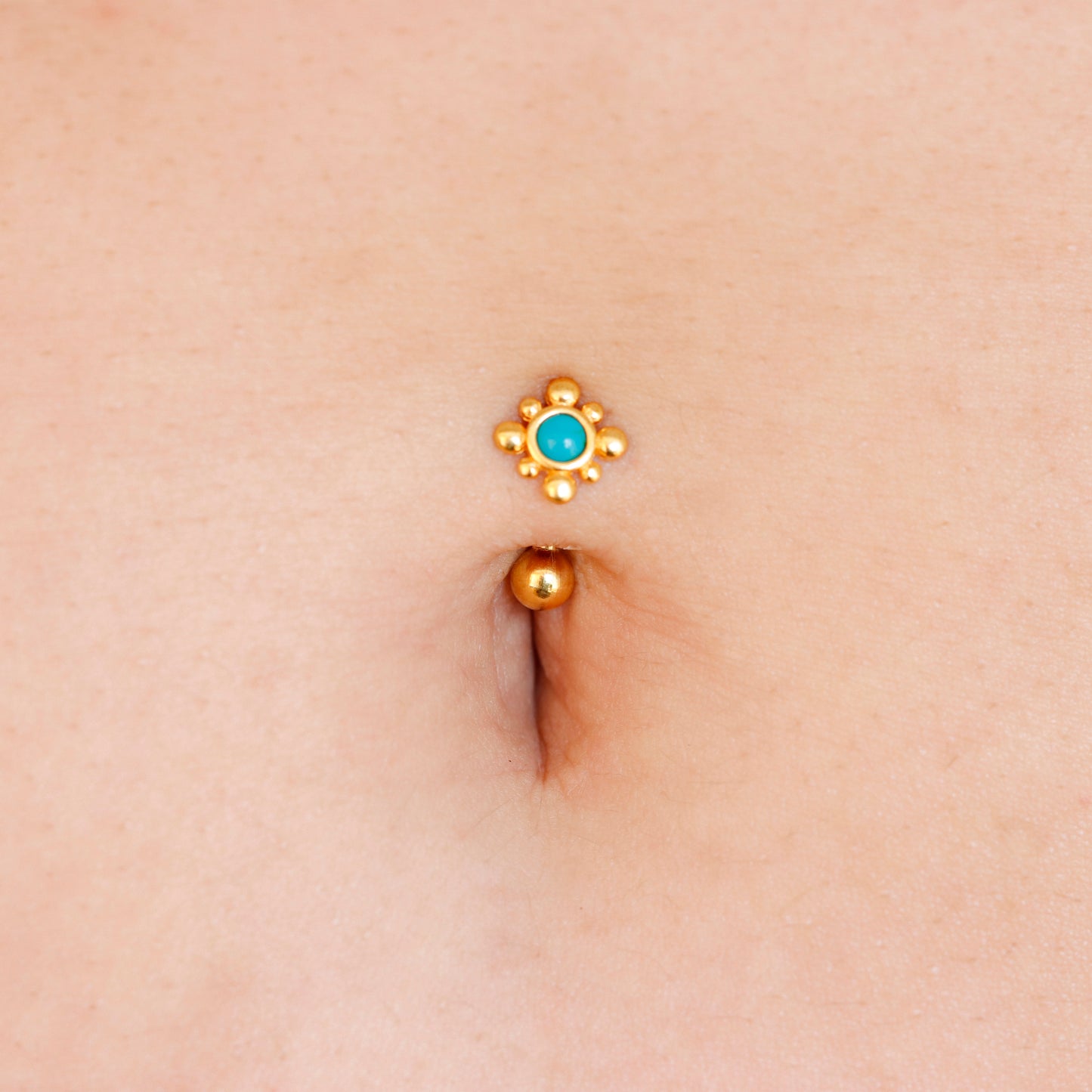 Vermeil | 925 Silver 24k Gold Coated 14G Turquoise Petite Sun Reverse Belly Ring | 6mm 1/4" 8mm 5/16" 10mm 3/8"