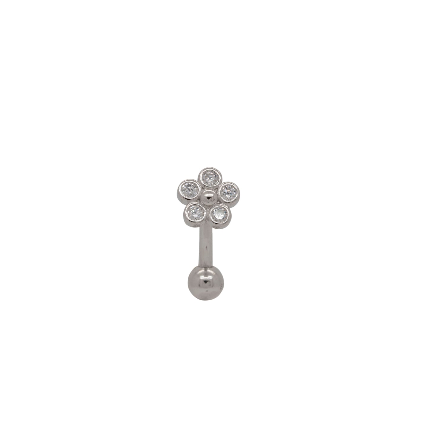 Solid 925 Silver | 16G 14G Round Flower Reverse Belly Ring | 6mm 1/4" 8mm 5/16" 10mm 3/8"