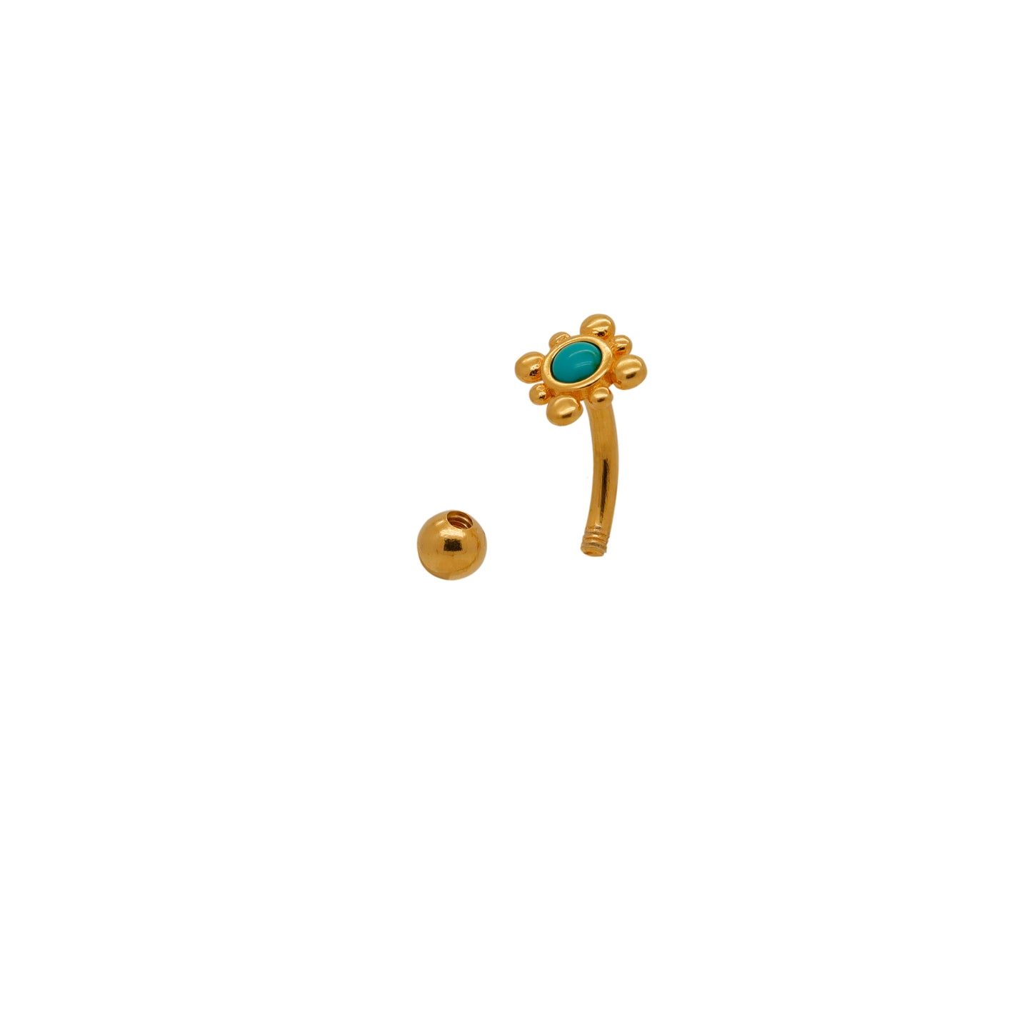 Vermeil | 925 Silver 24k Gold Coated 14G Turquoise Petite Sun Reverse Belly Ring | 6mm 1/4" 8mm 5/16" 10mm 3/8"