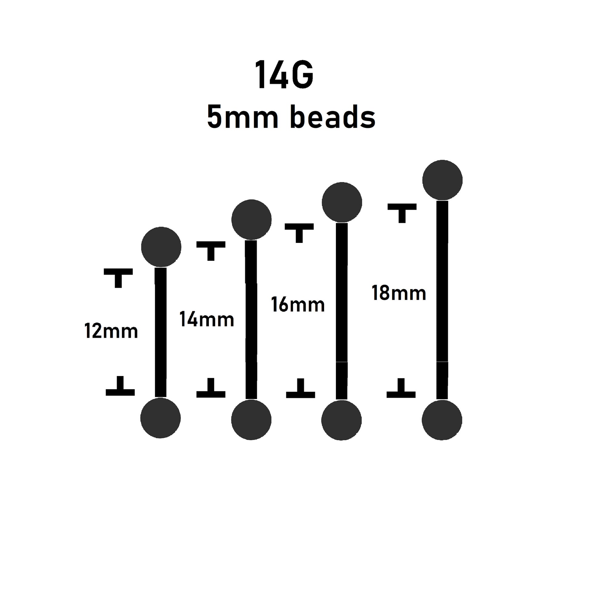 5mm 14G straight barbell sizes