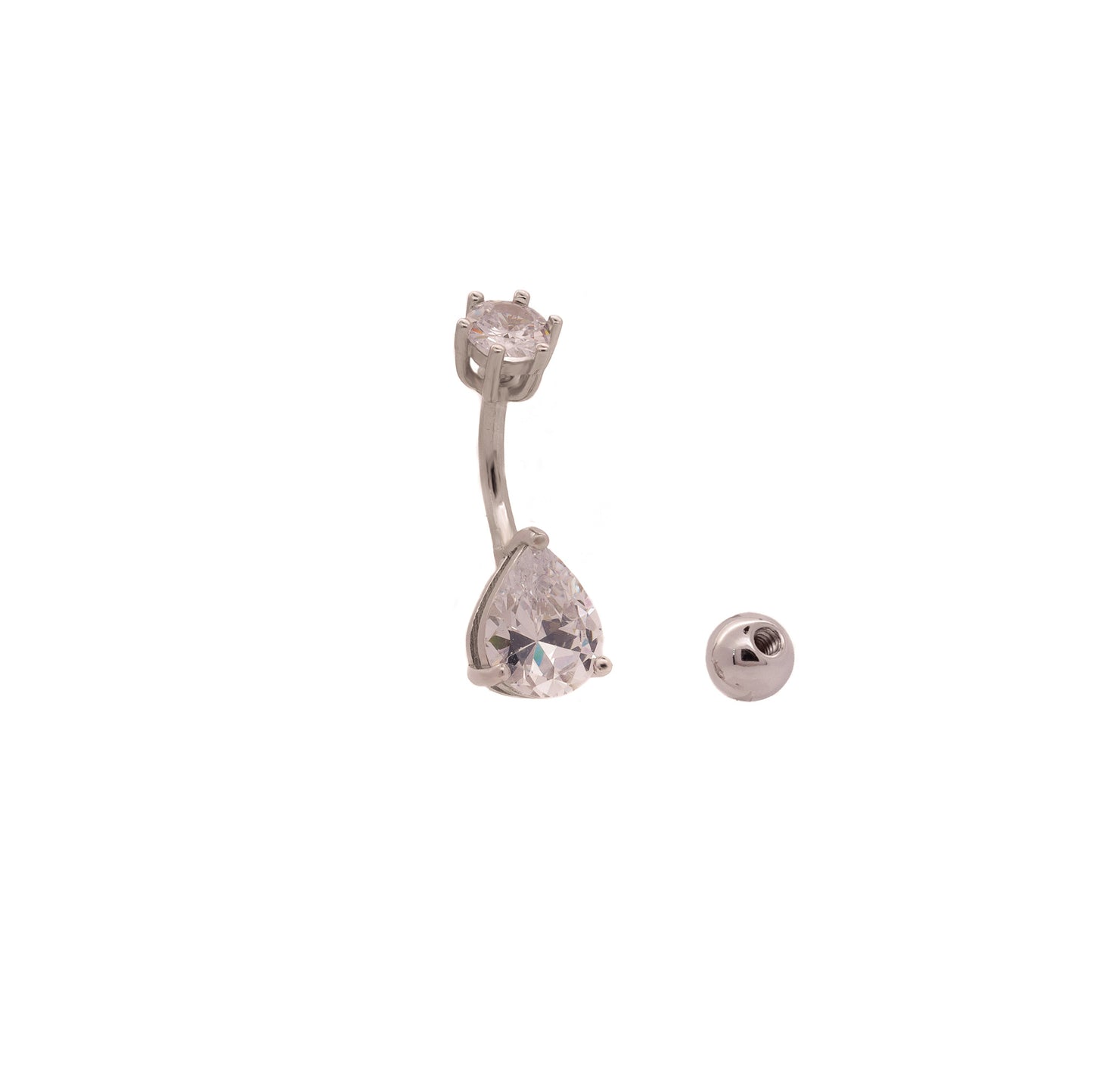 925 silver dainty crystal teardrop belly button ring