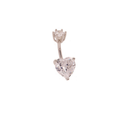 925 silver heart stone belly button ring