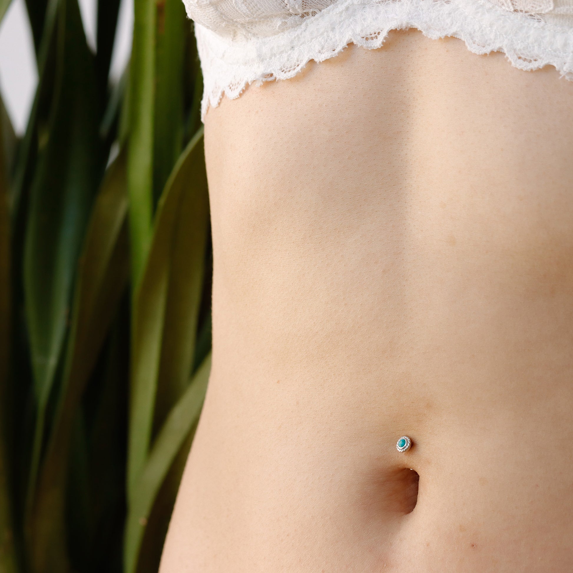 925 silver turquoise floating belly ring