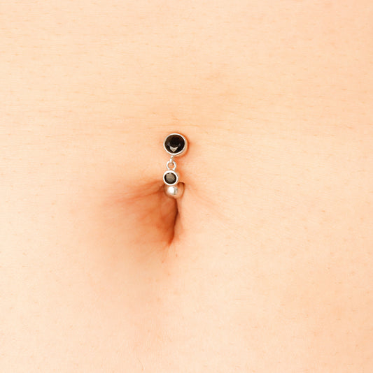 Solid 925 Silver | 16G 14G Black Petite Charm Dangle Reverse Belly Ring | 6mm 1/4" 8mm 5/16" 10mm 3/8" - Sturdy South