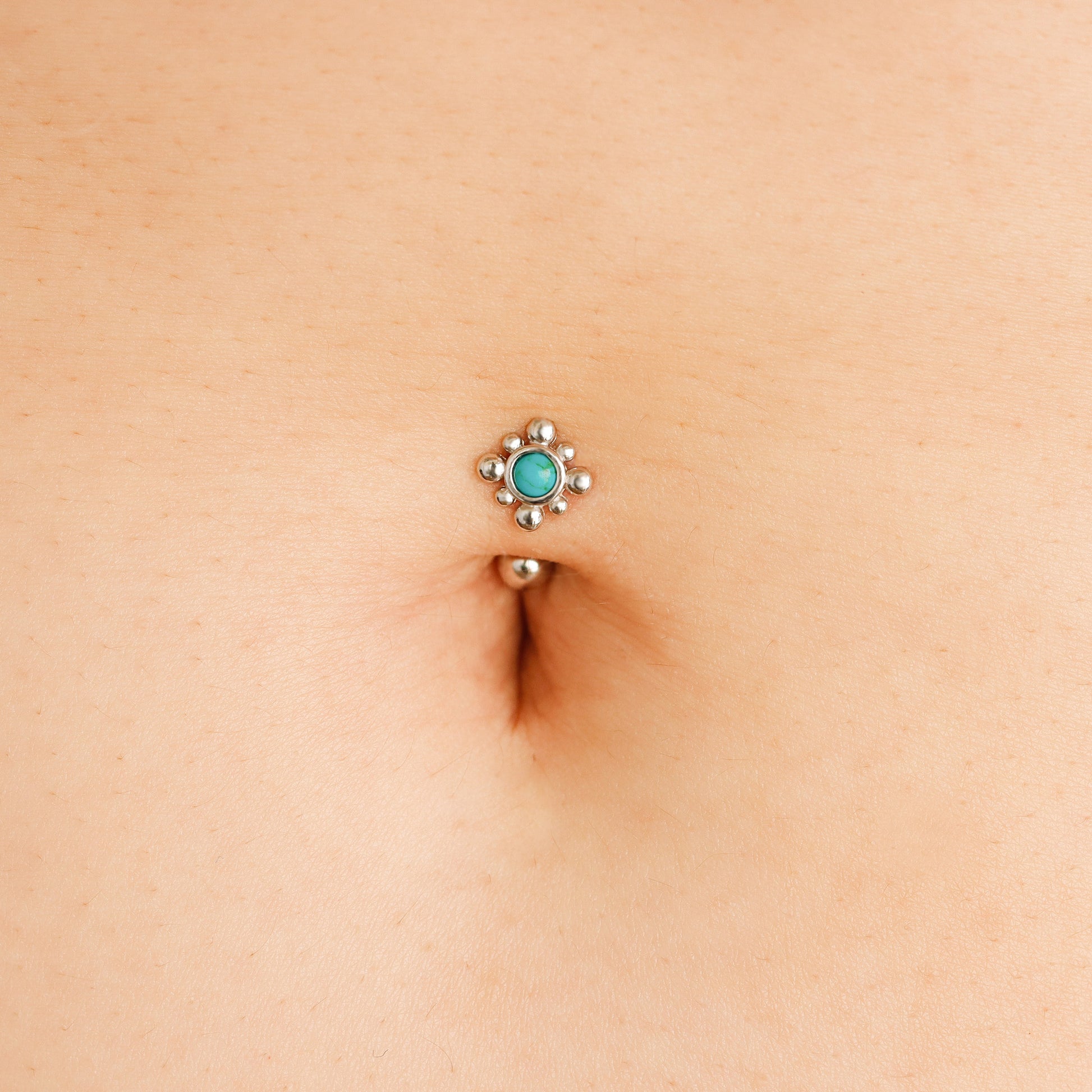 Solid 925 Silver | 14G Petite Sun Turquoise Reverse Belly Ring | 6mm 1/4" 8mm 5/16" 10mm 3/8" - Sturdy South