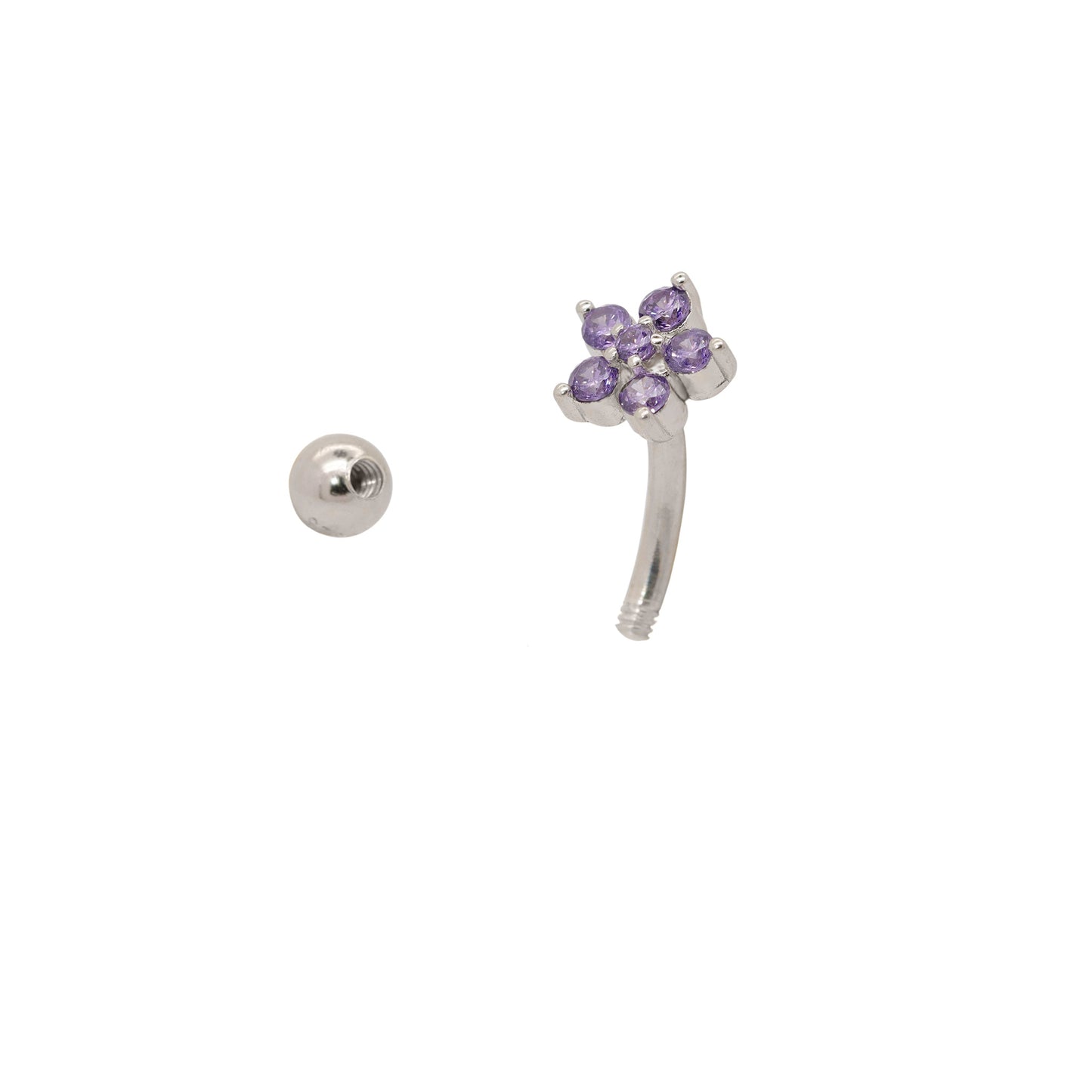 Solid 925 Silver | 16G 14G Purple Petite Flower Reverse Belly Ring | 6mm 1/4" 8mm 5/16" 10mm 3/8" - Sturdy South