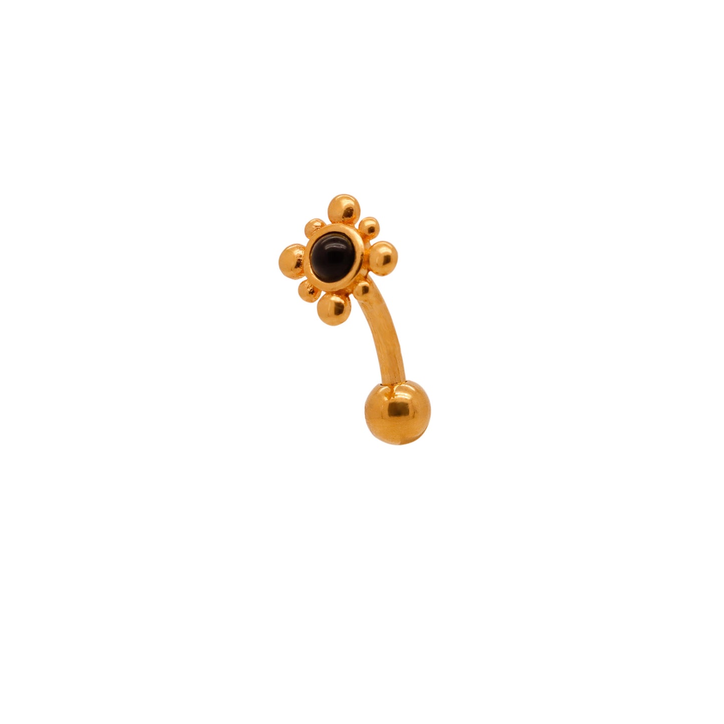 Vermeil | 925 Silver 24k Gold Coated 14G Black Petite Sun Reverse Belly Ring | 6mm 1/4" 8mm 5/16" 10mm 3/8" - Sturdy South