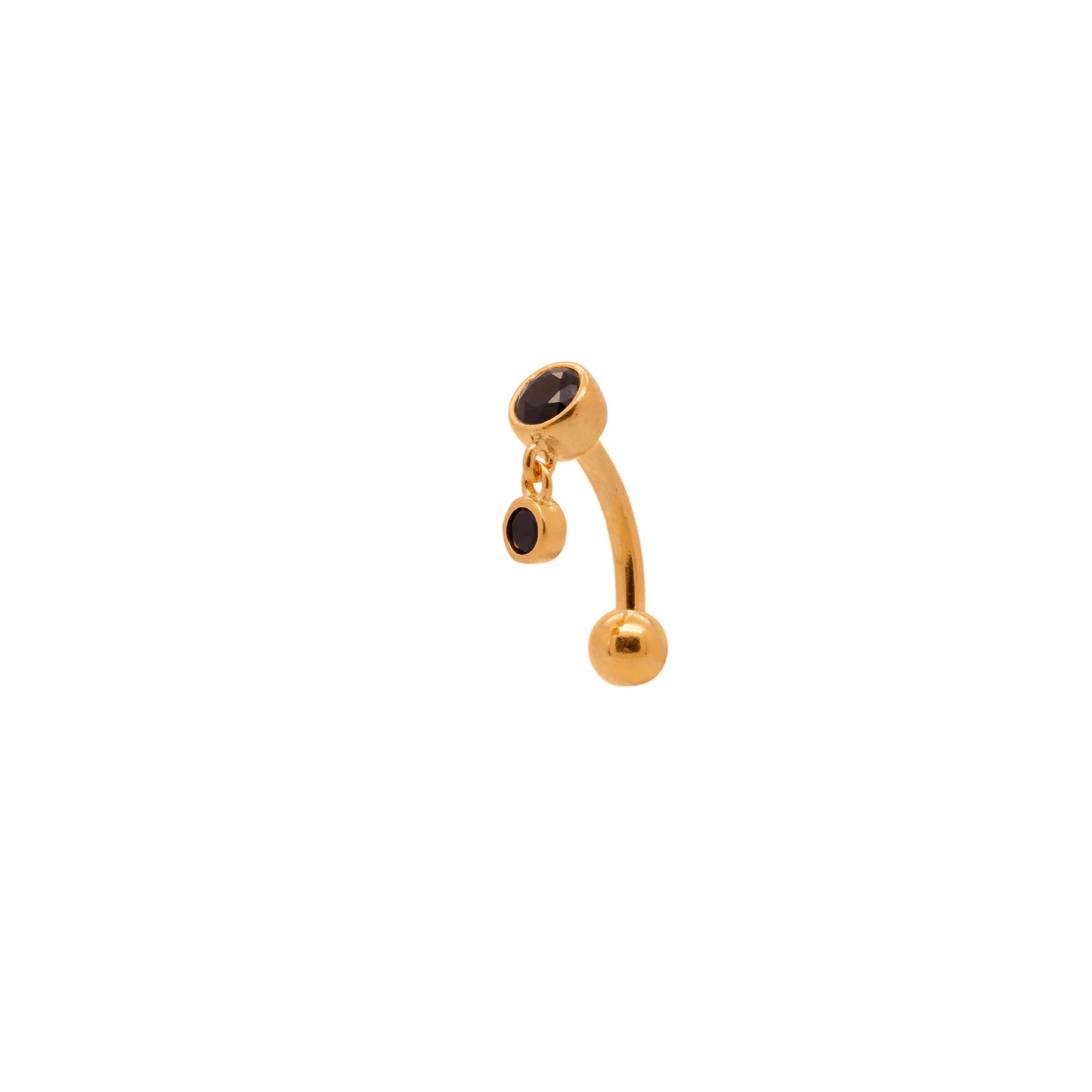 Vermeil | 925 Silver 24k Gold Coated 14G Black Petite Charm Dangle Reverse Belly Ring | 6mm 1/4" 8mm 5/16" 10mm 3/8" - Sturdy South