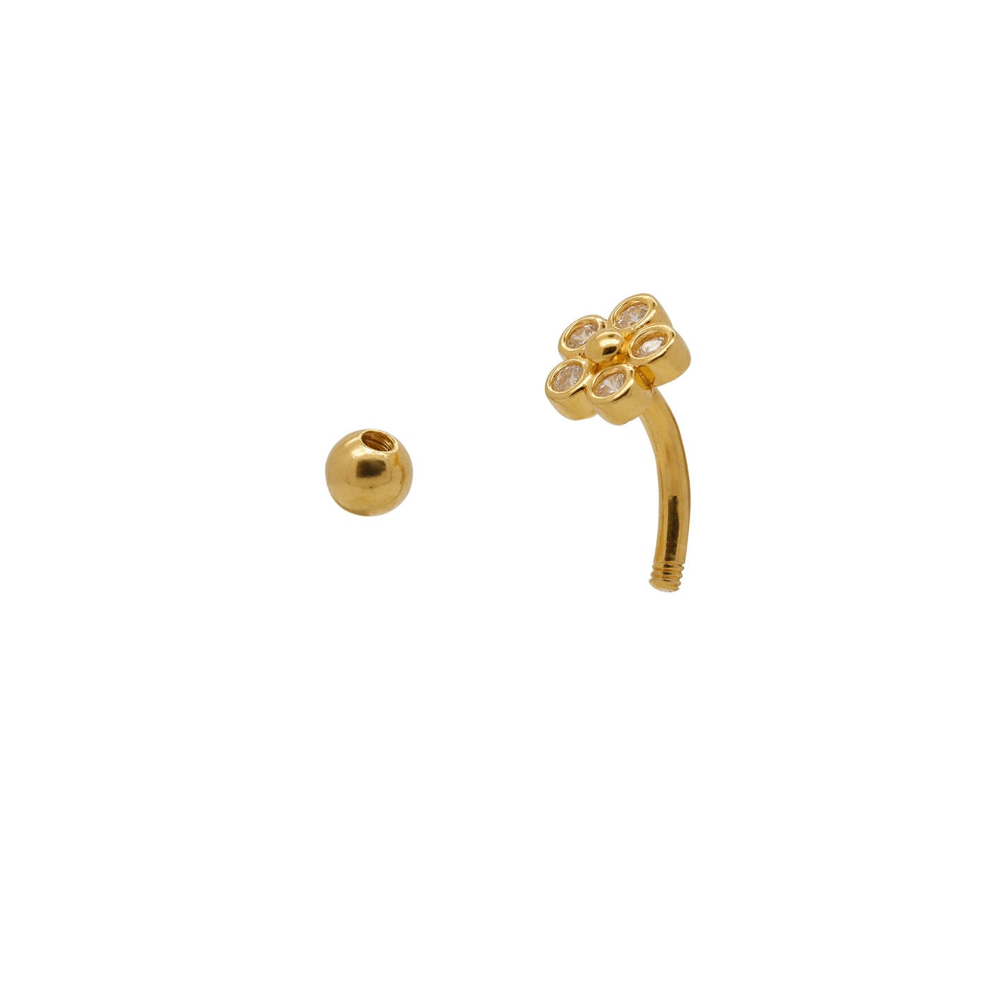 Vermeil | 24k Gold Coated 925 Silver 16G 14G Round Flower Reverse Belly Ring | 6mm 1/4" 8mm 5/16" 10mm 3/8"