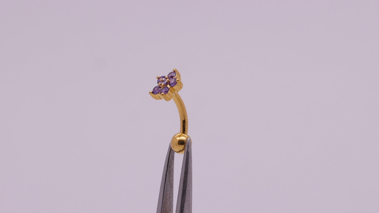 Vermeil | 24k Gold Coated 925 Silver Purple Petite Flower Reverse Belly Ring | 6mm 1/4" 8mm 5/16" 10mm 3/8" - Sturdy South