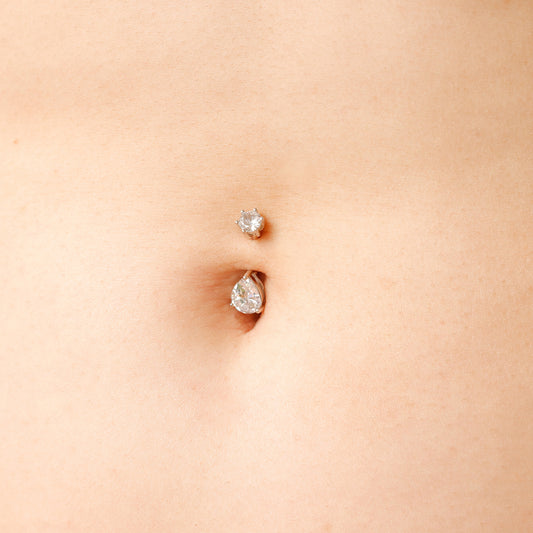 dainty crystal teardrop belly button ring