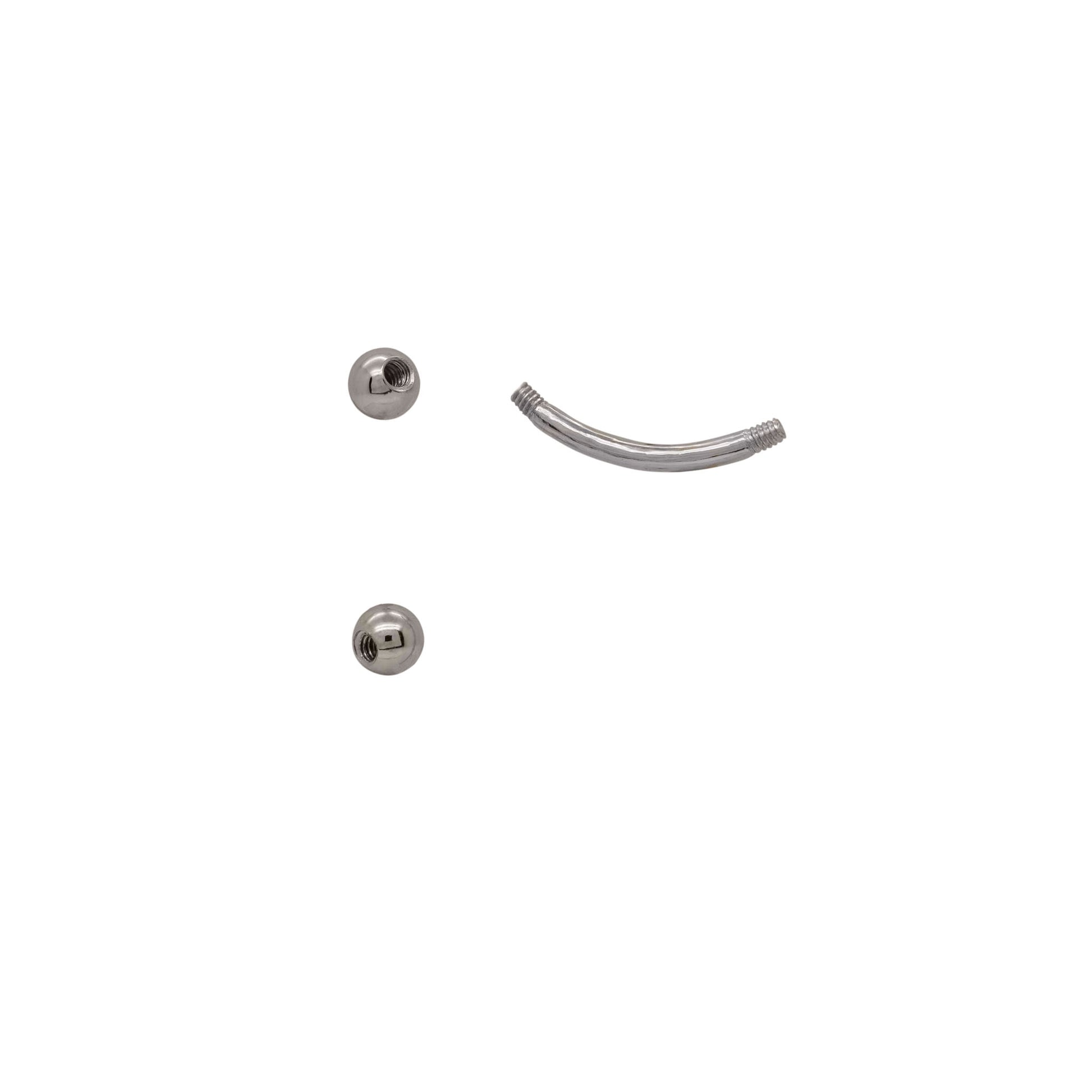 Silver curved barbell components on a white background