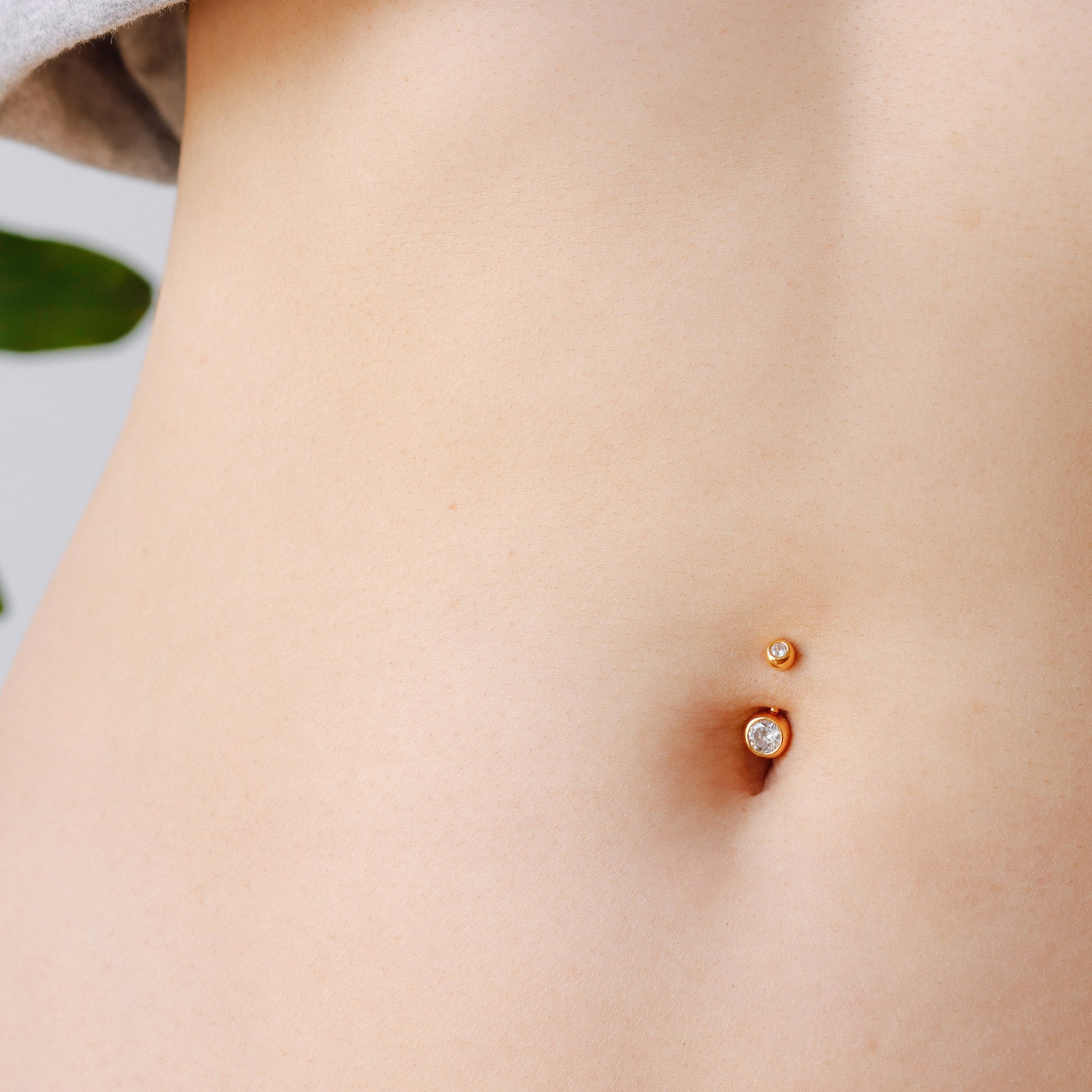 gold double jeweled belly button ring