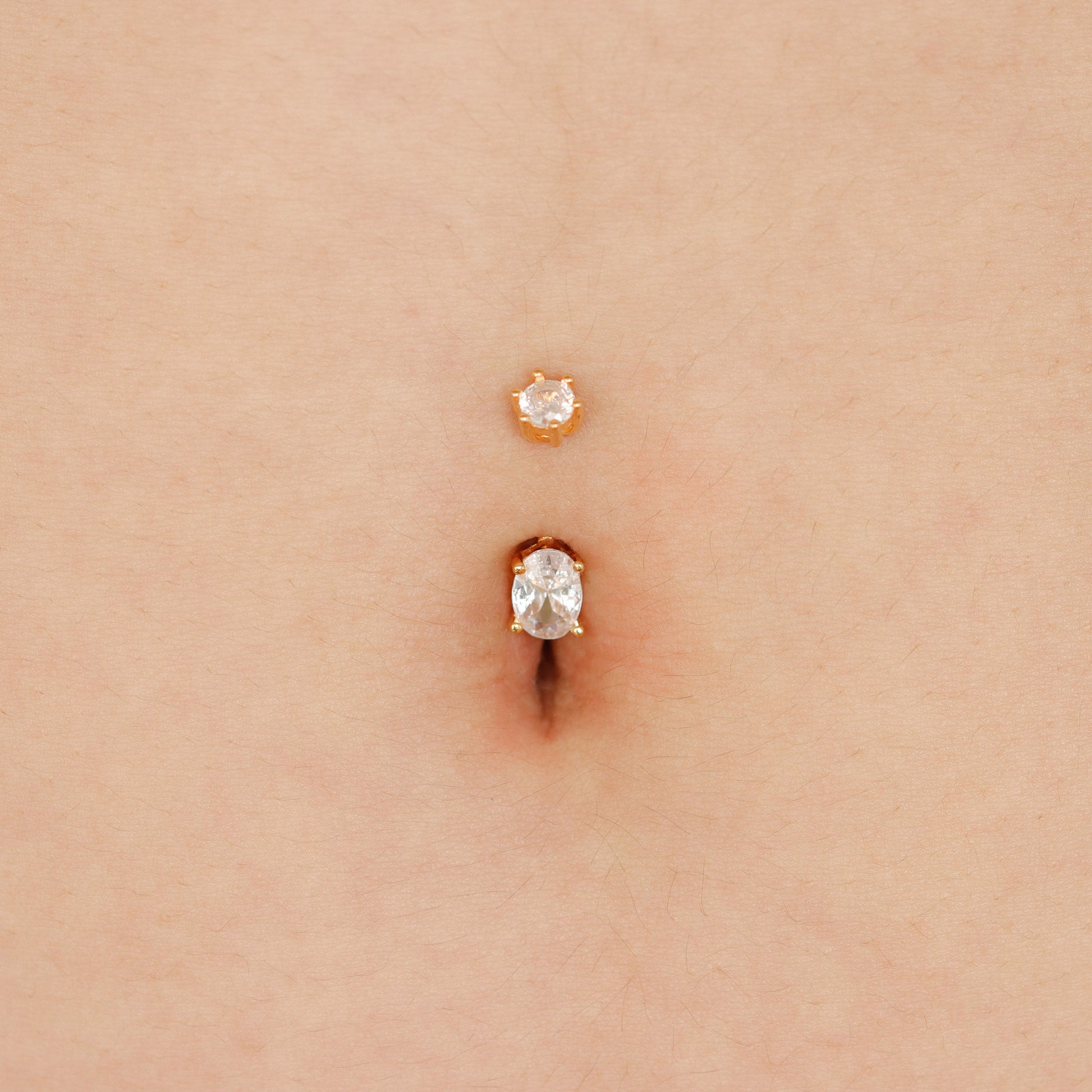 Gold vermeil belly ring with double gemstone design