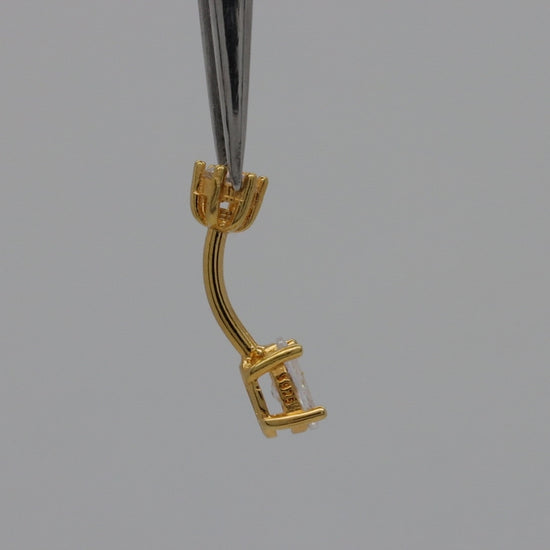 Video demonstration of gold vermeil belly button ring with oval cubic zirconia gemstone showing sparkle and design details