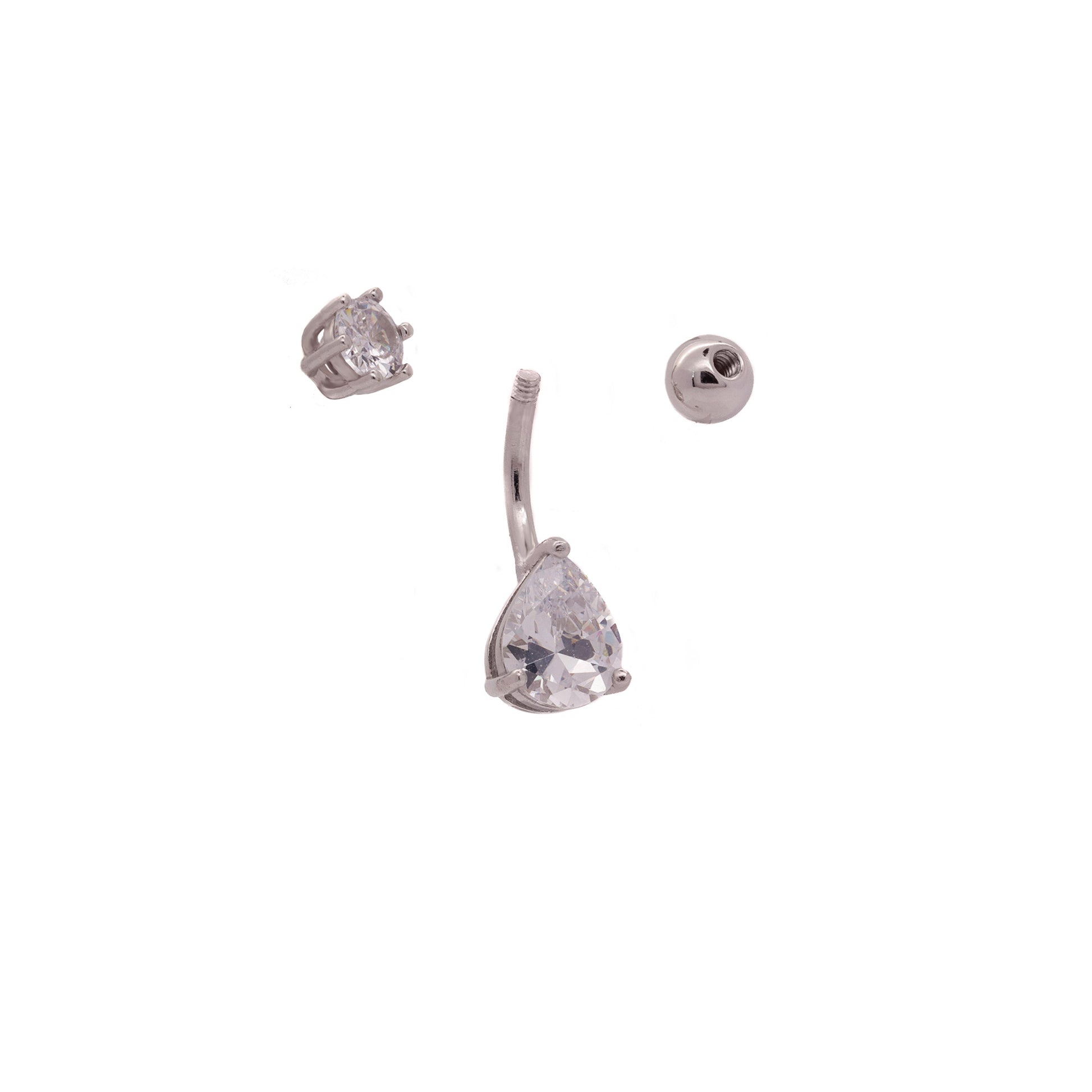 silver dainty crystal teardrop navel ring