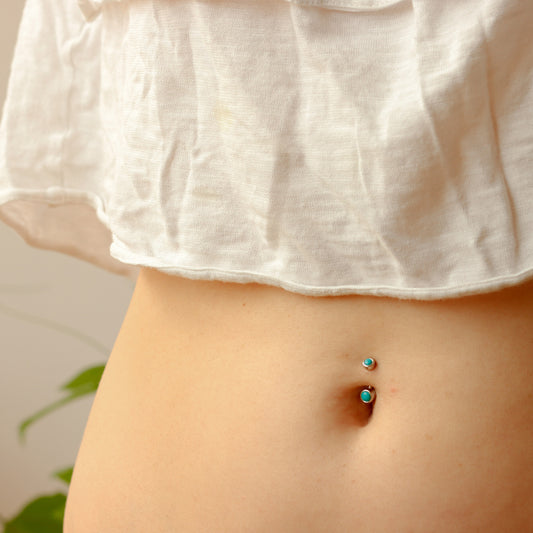 silver turquoise navel ring