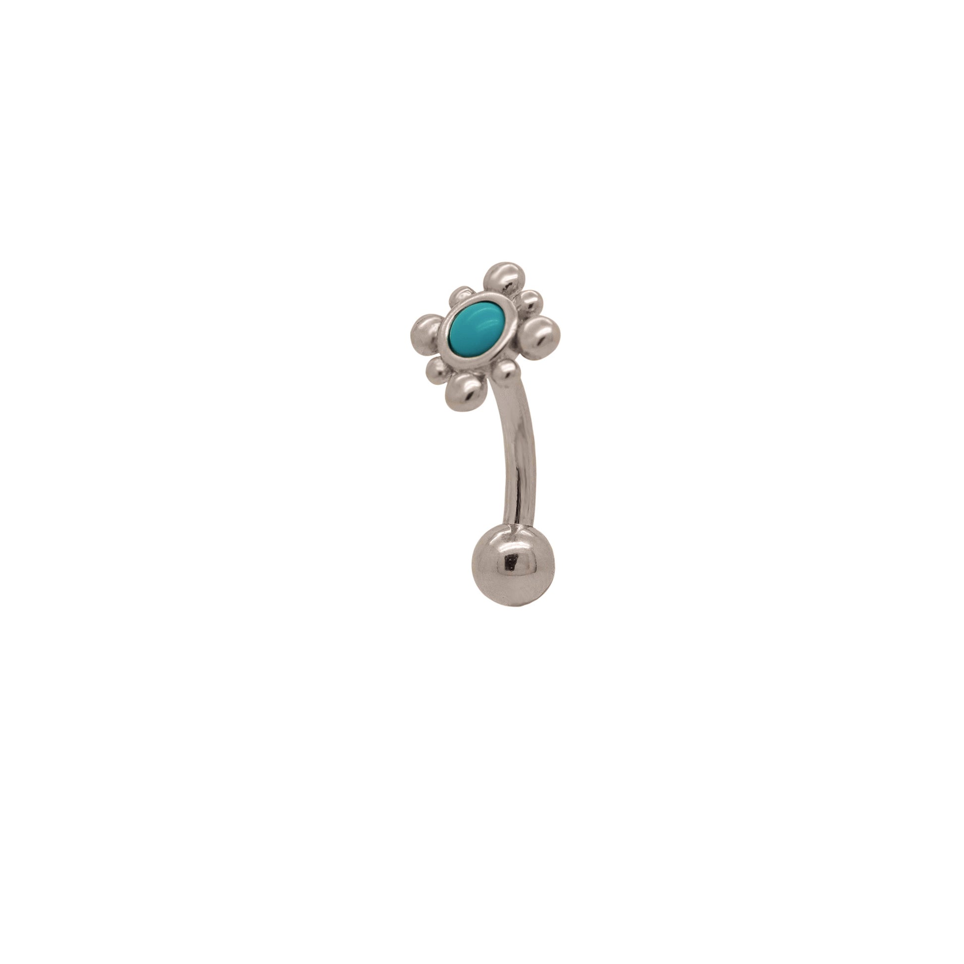 solid 925 silver dainty turquoise reverse navel ring