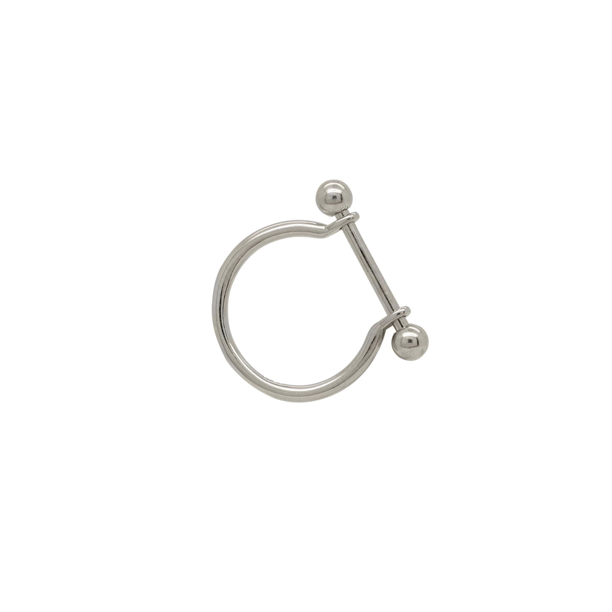 Silver earring on a white background