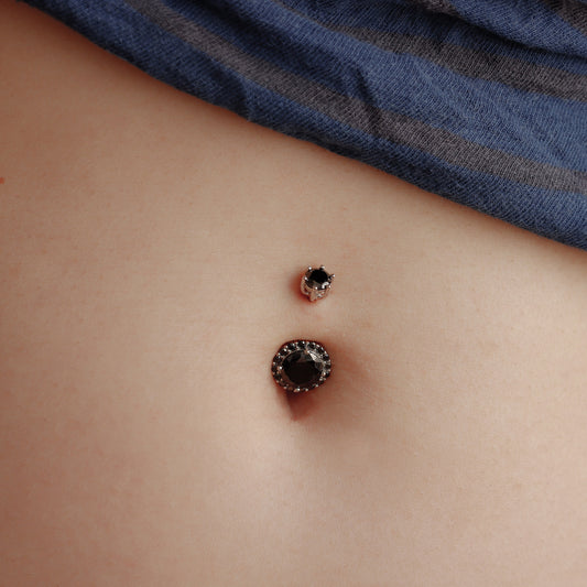 Solid 925 Silver | Black Zirconia Halo Belly Ring | 14G 6mm 1/4" 8mm 5/16" 10mm 3/8" - Sturdy South