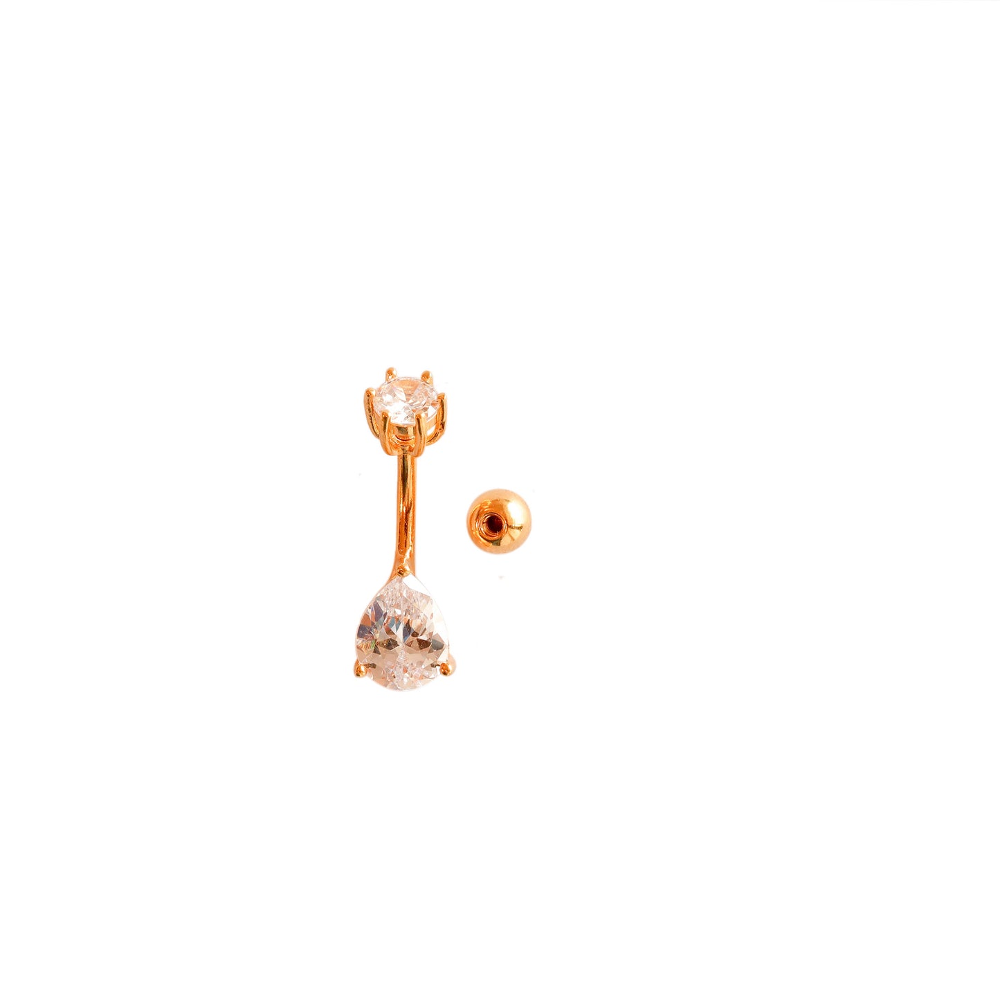 Vermeil | 24k Gold Coated 925 Silver Dainty Crystal Teardrop Belly Ring | 6mm 1/4" 8mm 5/16" 10mm 3/8" - Sturdy South