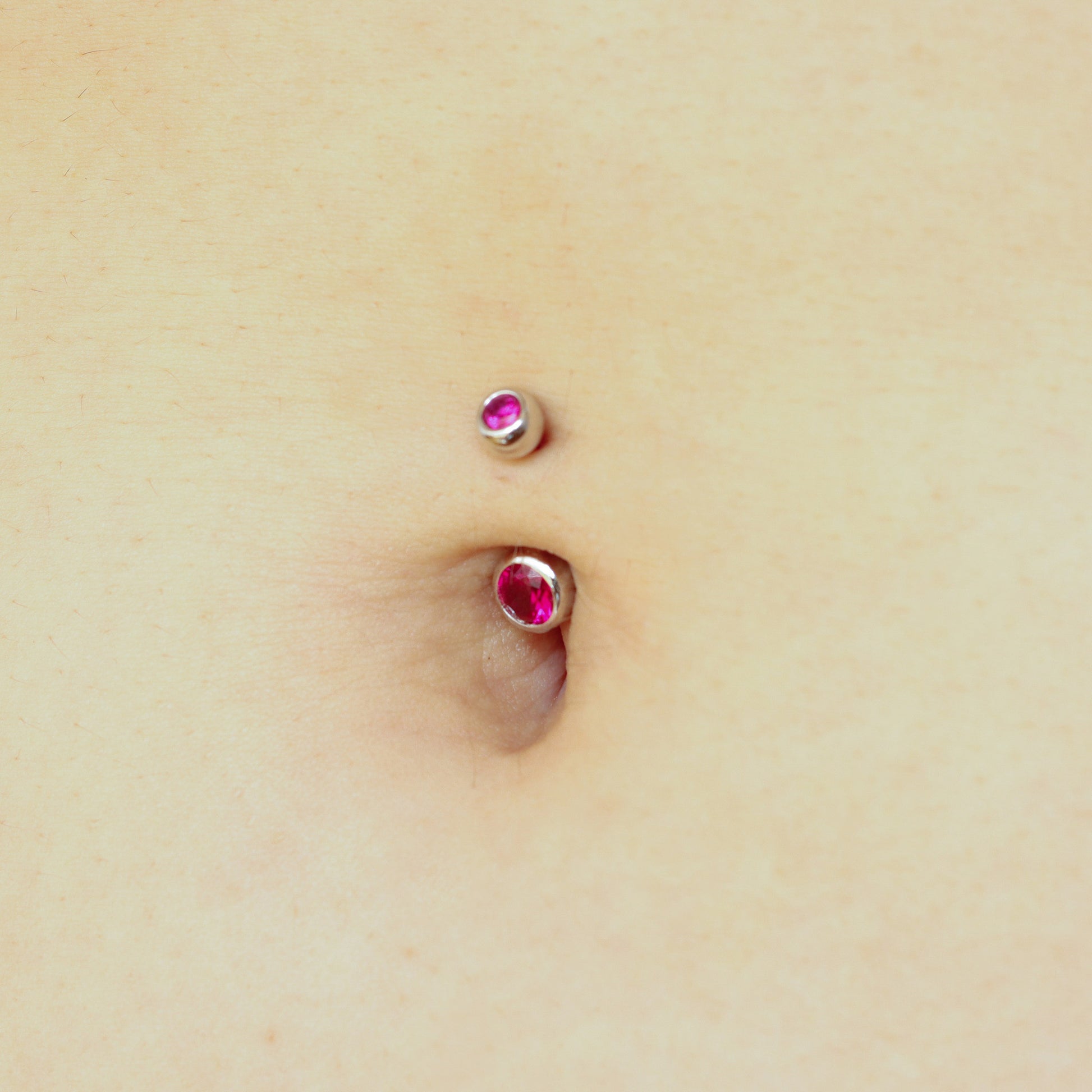 Solid 925 Silver | Small Belly Ring with Berry Pink Cubic Zirconia Crystals | 6mm 1/4" 8mm 5/16" 10mm 3/8" - Sturdy South