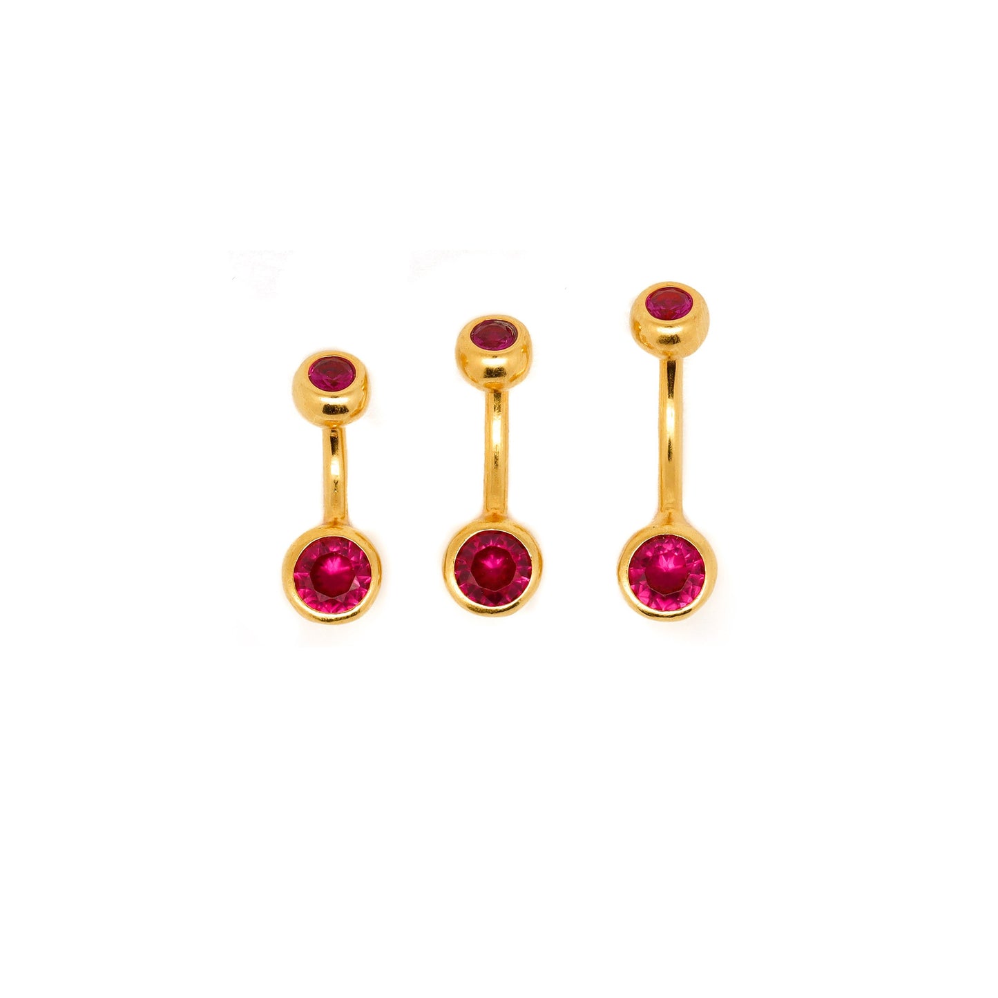 Vermeil | 24k Gold Coated 925 Silver Small Belly Ring with Berry Pink Cubic Zirconia Crystals | 6mm 1/4" 8mm 5/16" 10mm 3/8" - Sturdy South