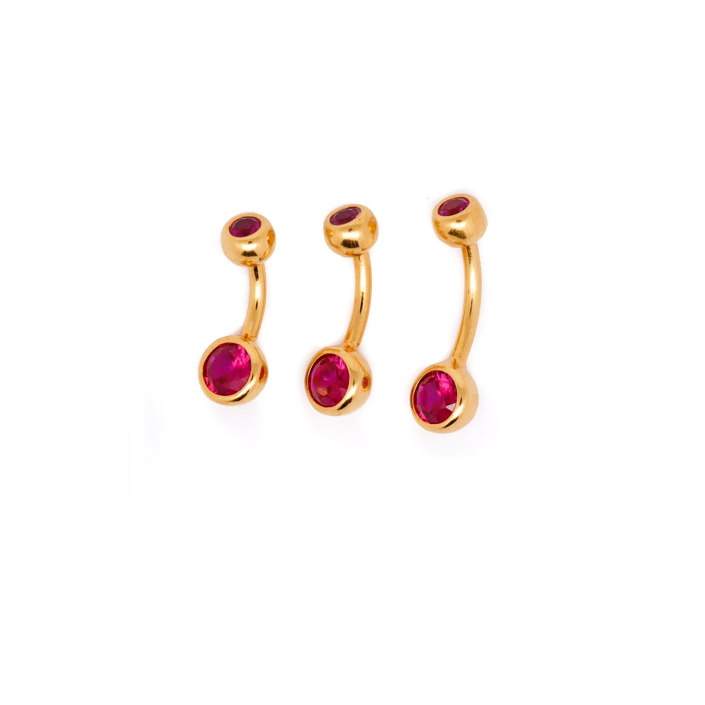 Vermeil | 24k Gold Coated 925 Silver Small Belly Ring with Berry Pink Cubic Zirconia Crystals | 6mm 1/4" 8mm 5/16" 10mm 3/8" - Sturdy South