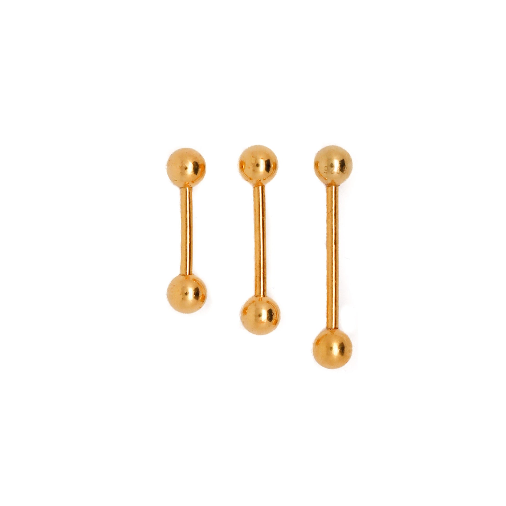 Vermeil | 24k Gold Coated 925 Silver 16G 4mm Double Ball Straight Barbell Nipple Ring | 10mm 3/8" 12mm 1/2" 14mm 9/16" - Sturdy South