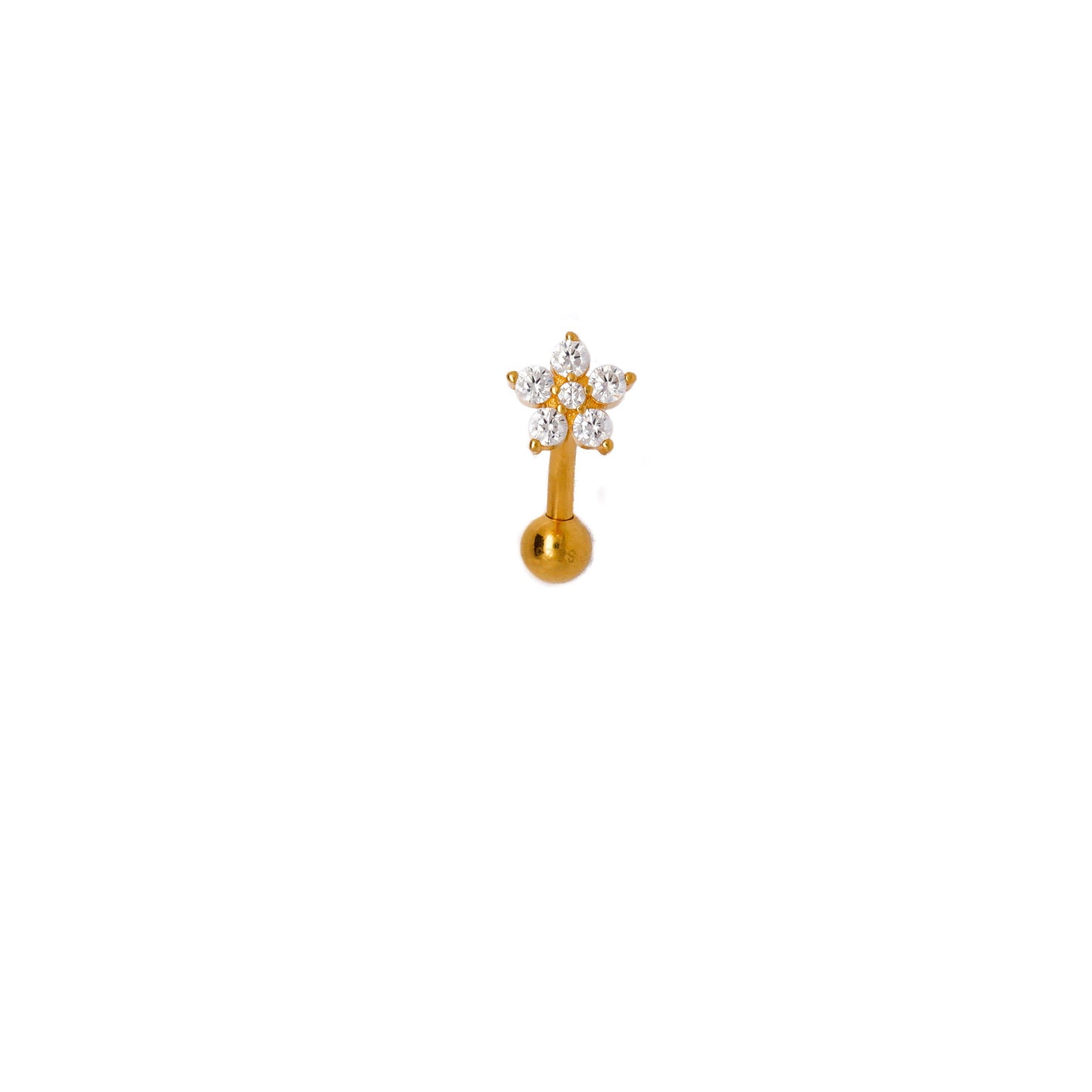 Vermeil | 24k Gold Coated 925 Silver 16G 14G Petite Flower Reverse Belly Ring | 6mm 1/4" 8mm 5/16" 10mm 3/8" 12mm 15/32" - Sturdy South